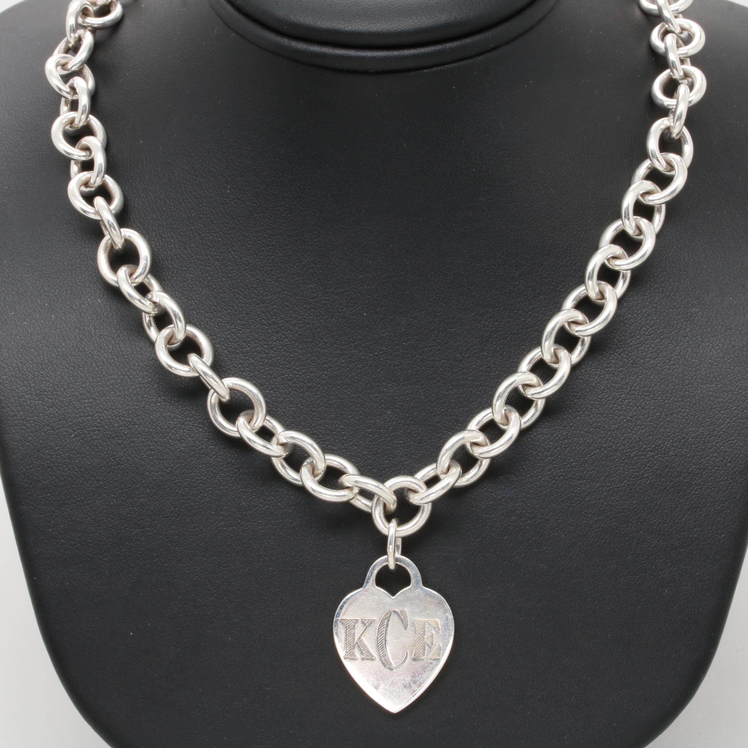 Tiffany & Co. Sterling Silver Chunky Rolo Chain Necklace with Heart Charm