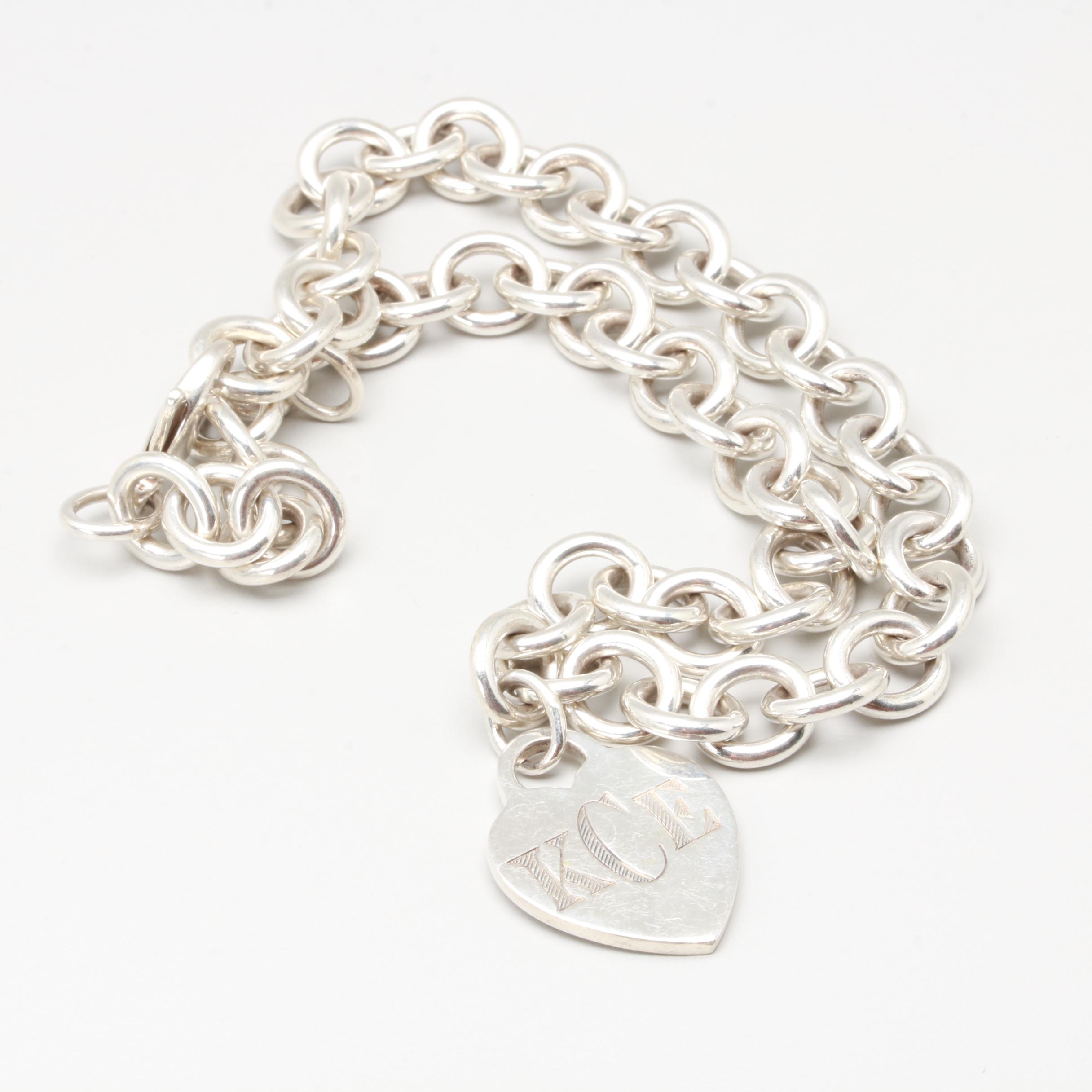 Tiffany & Co. Sterling Silver Chunky Rolo Chain Necklace with Heart Charm