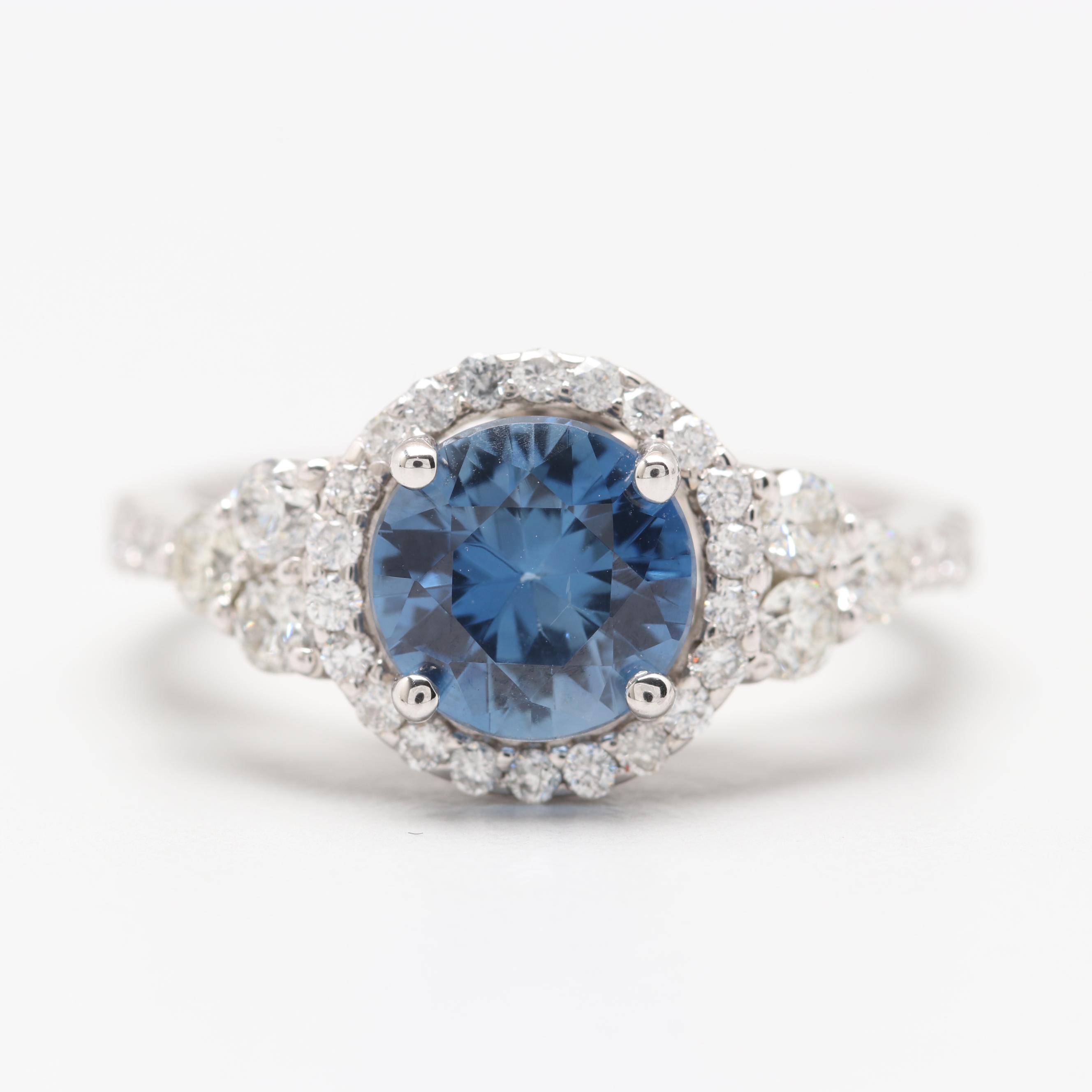 14K White Gold 1.79 CT Untreated Blue Sapphire and Diamond Ring with GIA Report