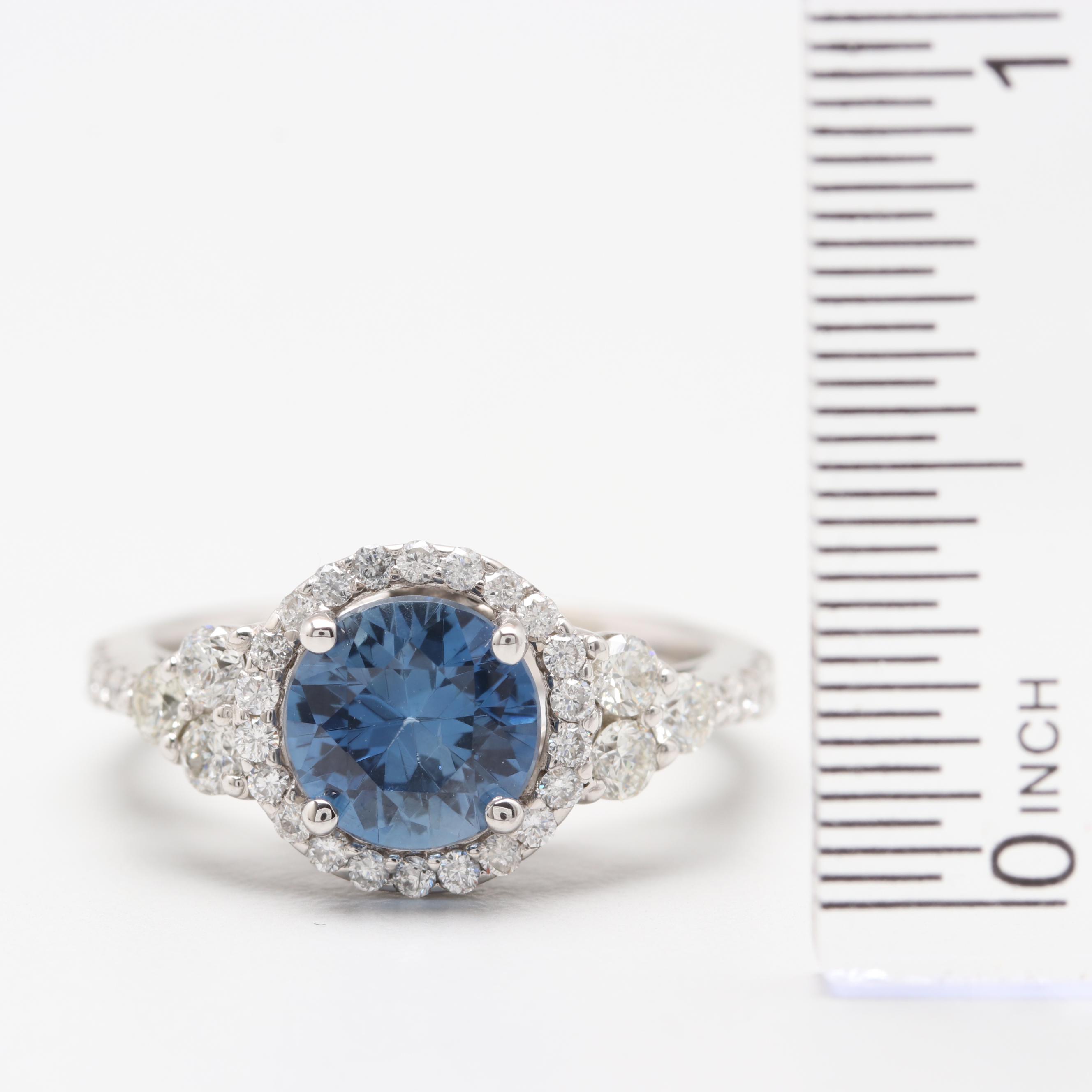 14K White Gold 1.79 CT Untreated Blue Sapphire and Diamond Ring with GIA Report
