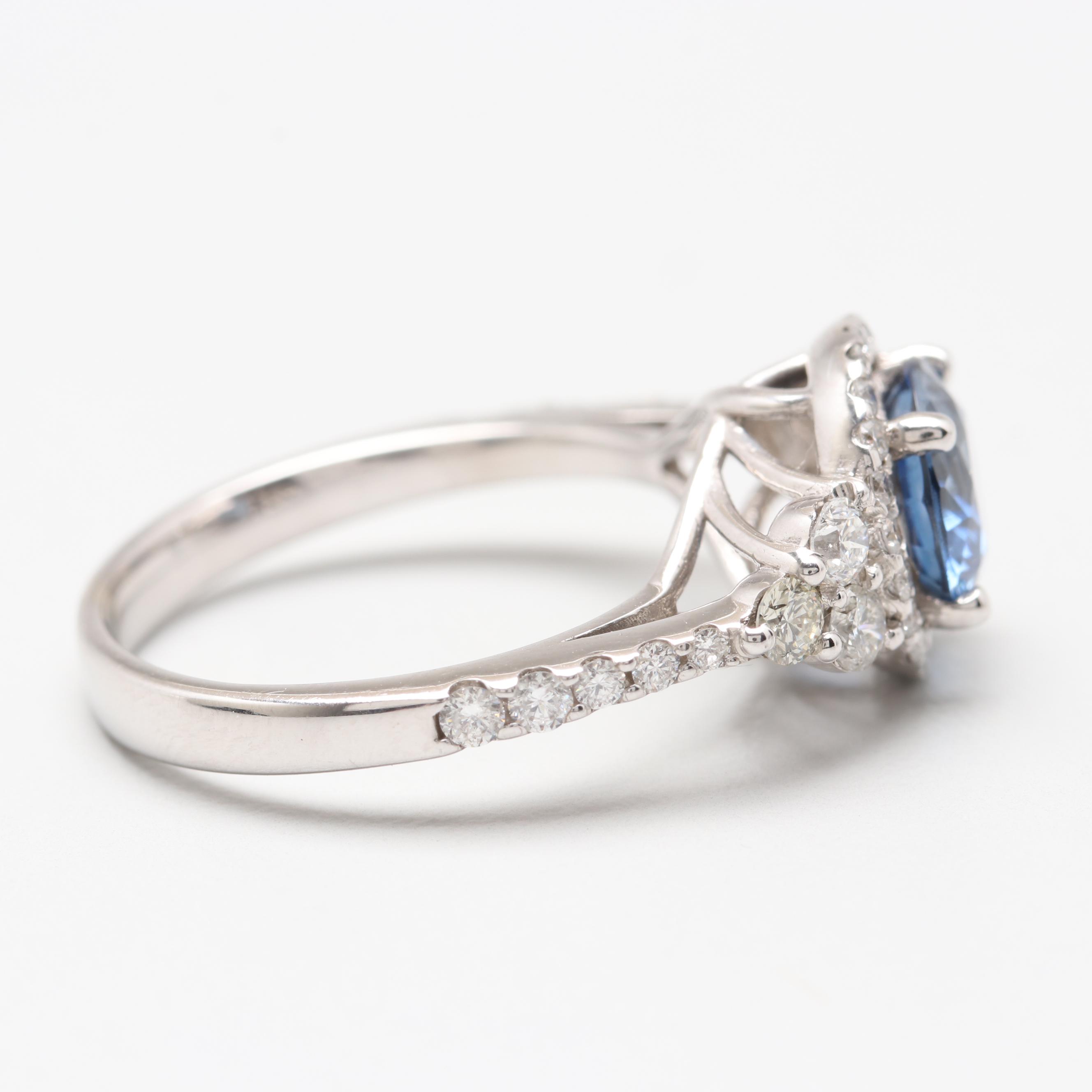 14K White Gold 1.79 CT Untreated Blue Sapphire and Diamond Ring with GIA Report