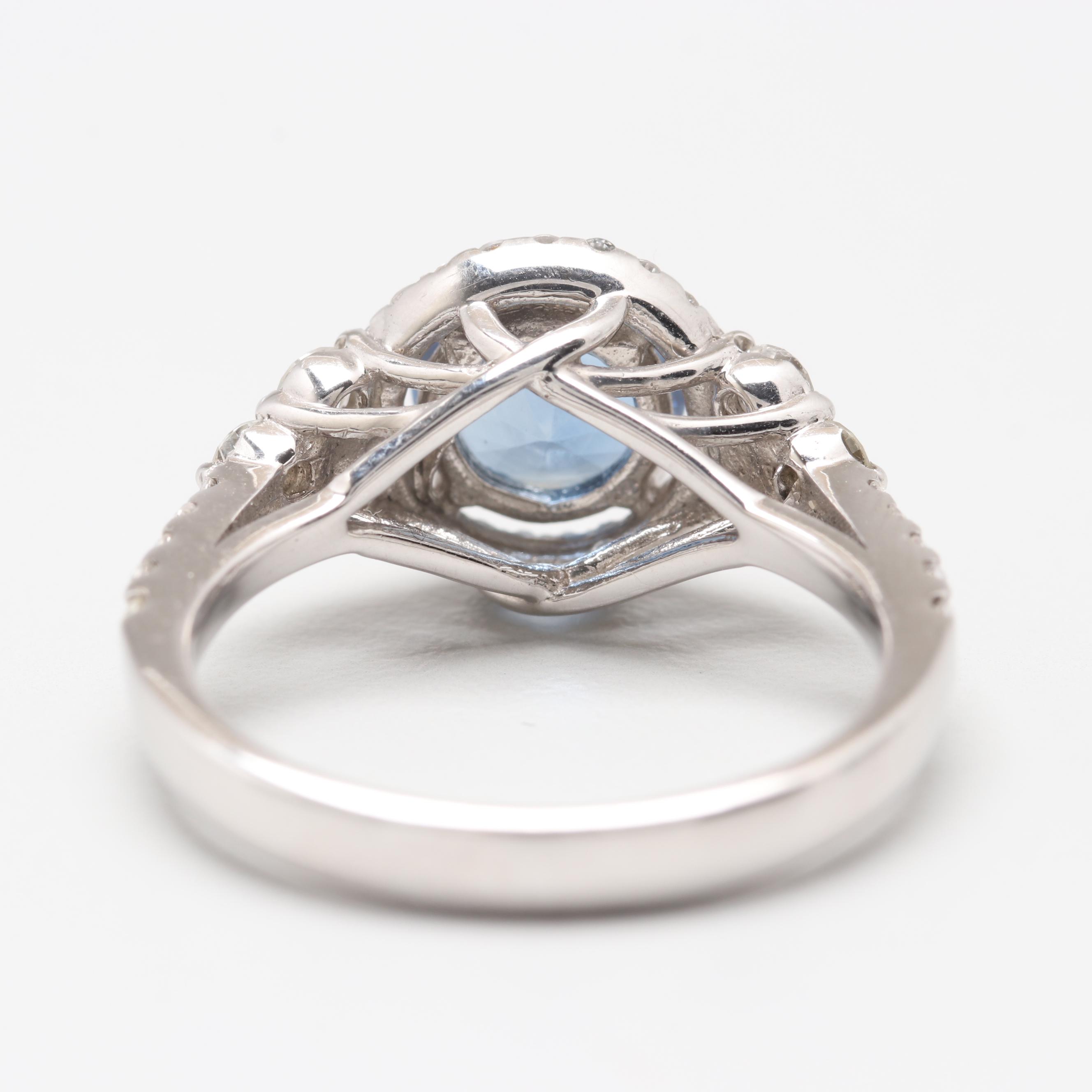 14K White Gold 1.79 CT Untreated Blue Sapphire and Diamond Ring with GIA Report
