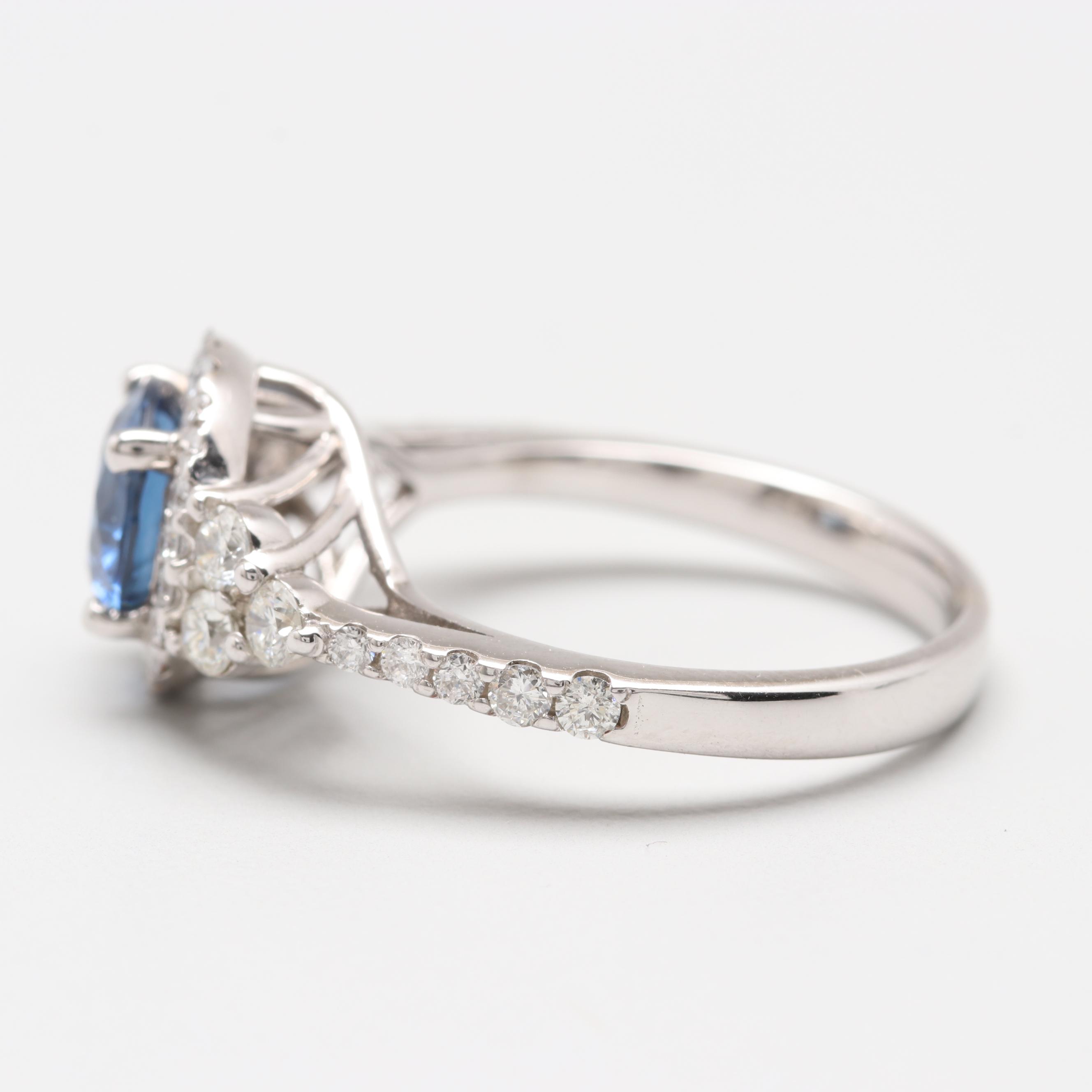 14K White Gold 1.79 CT Untreated Blue Sapphire and Diamond Ring with GIA Report
