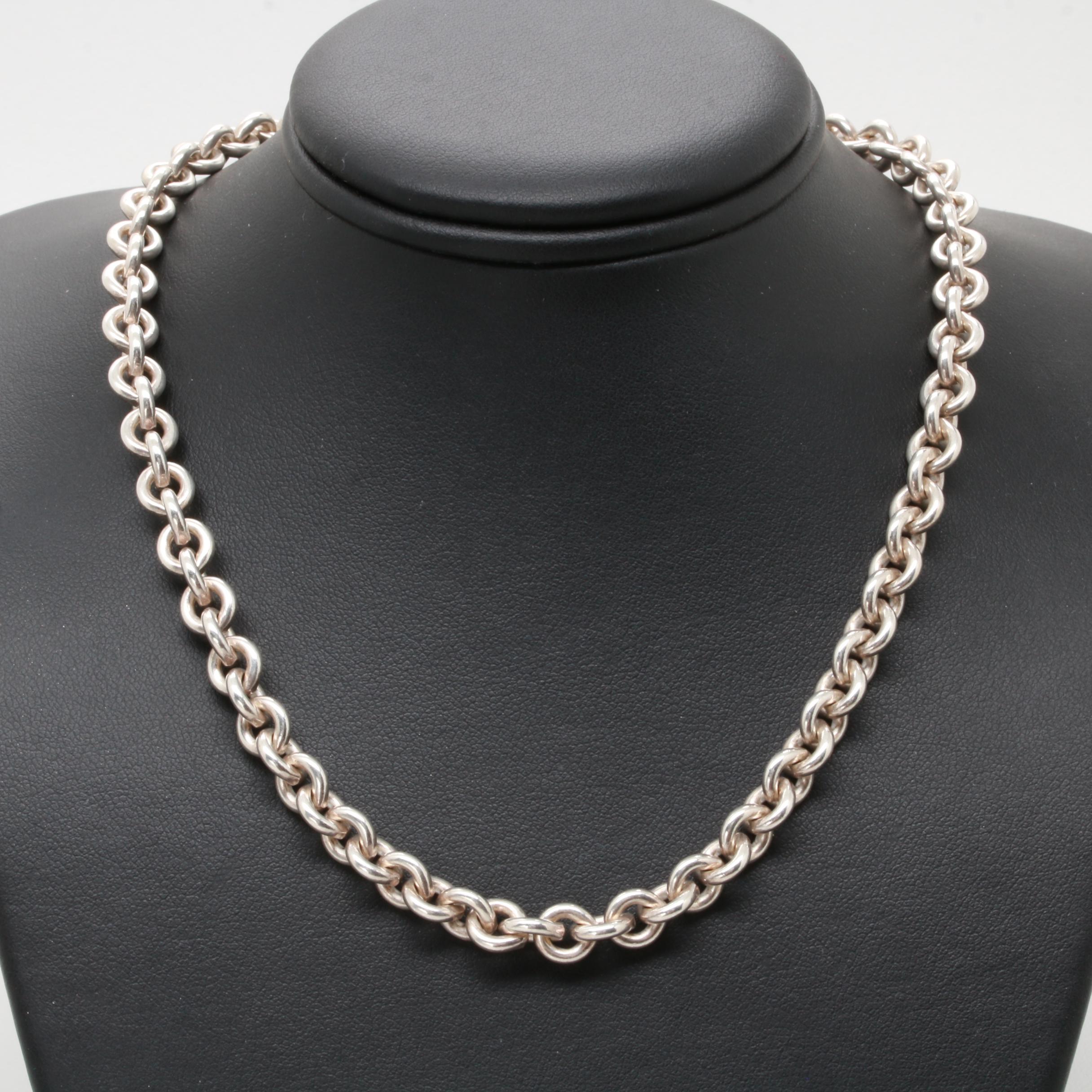 Guess Silver Tone Rolo Chain Necklace