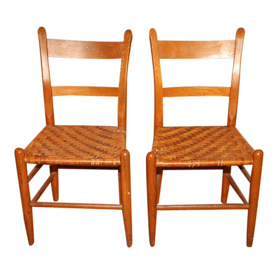 Slant Back Side Chairs with Woven Seats, Mid 20th Century