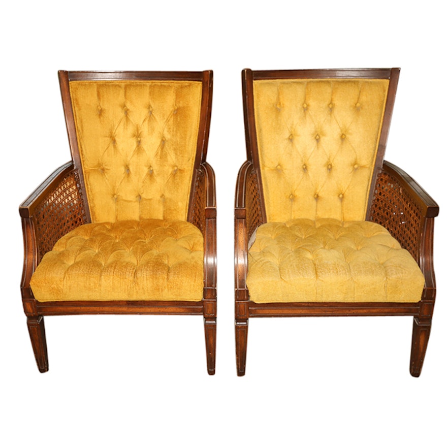 Mid-Century Upholstered Cane Panel Armchairs by Levitz, Mid 20th Century