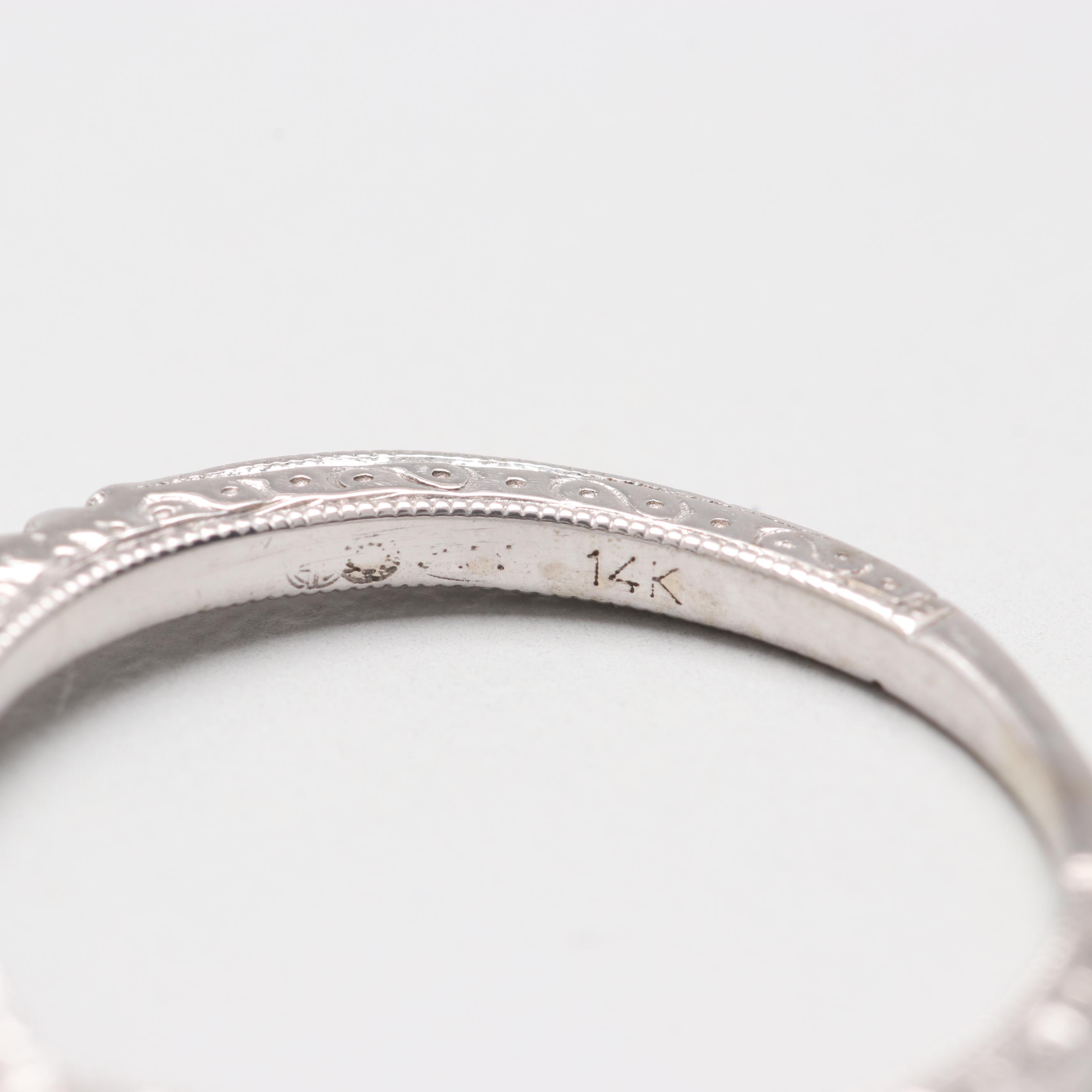 14K White Gold 0.55 CTW Diamond and Sapphire Bridal Ring Set