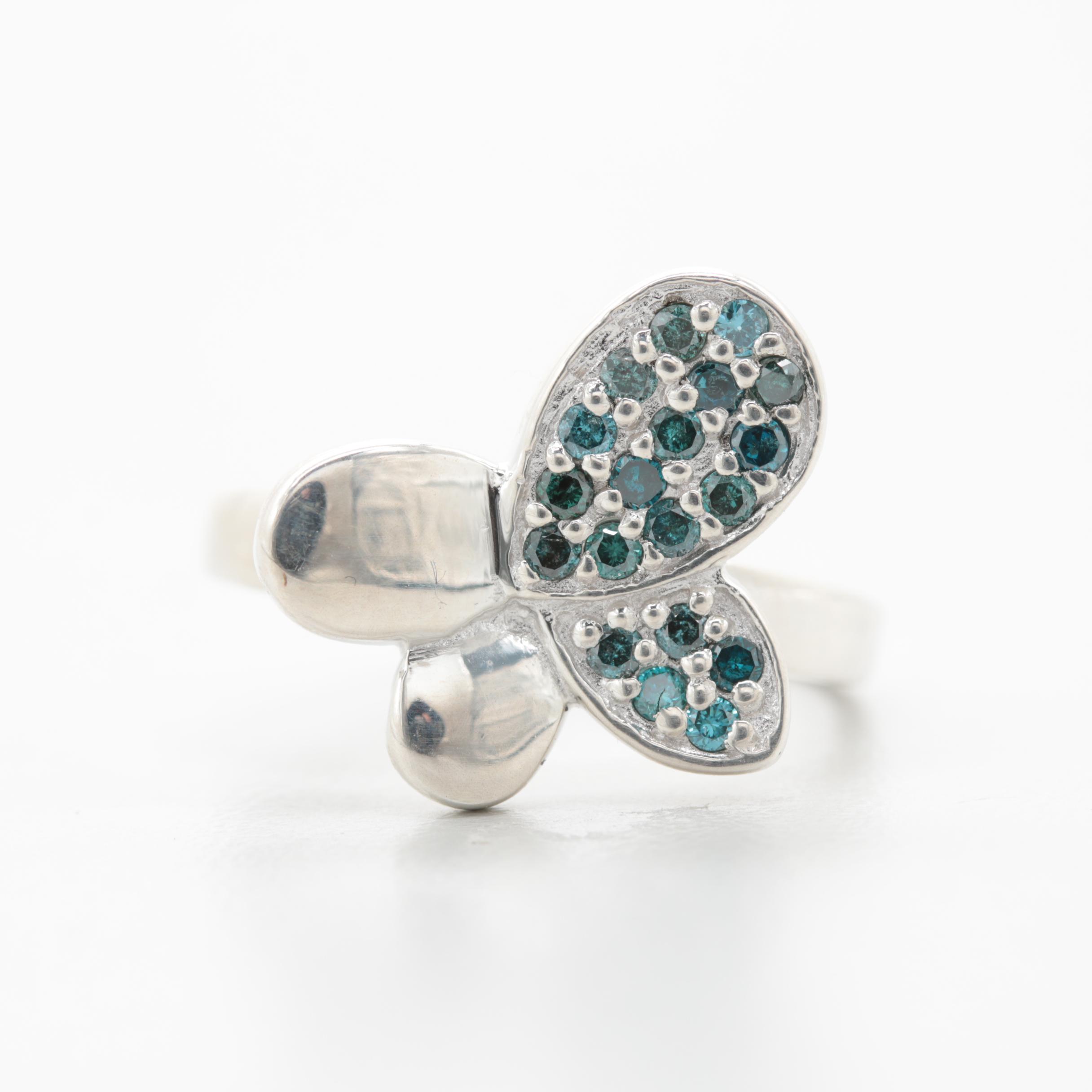 Sterling Silver Blue Diamond Abstract Butterfly Ring