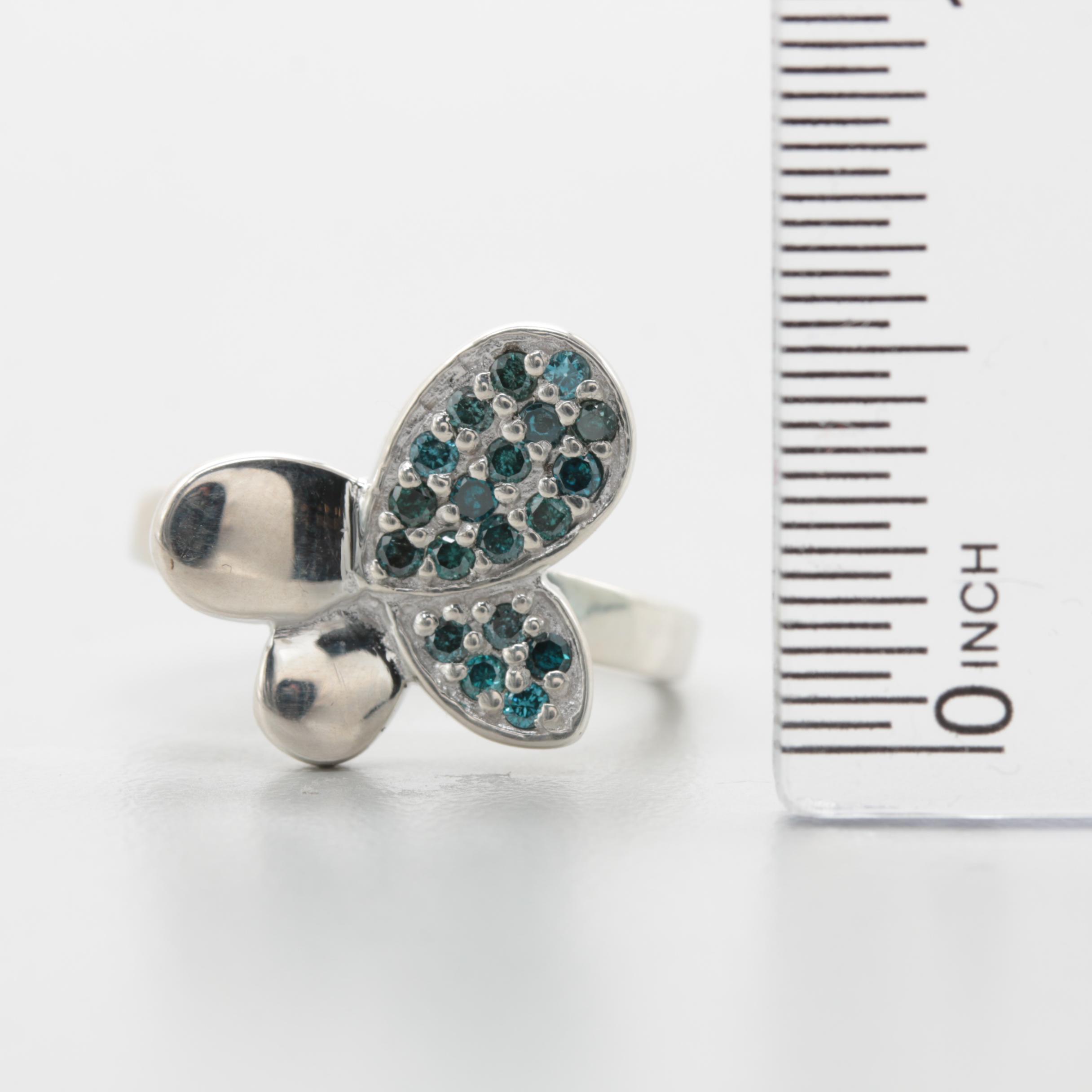 Sterling Silver Blue Diamond Abstract Butterfly Ring