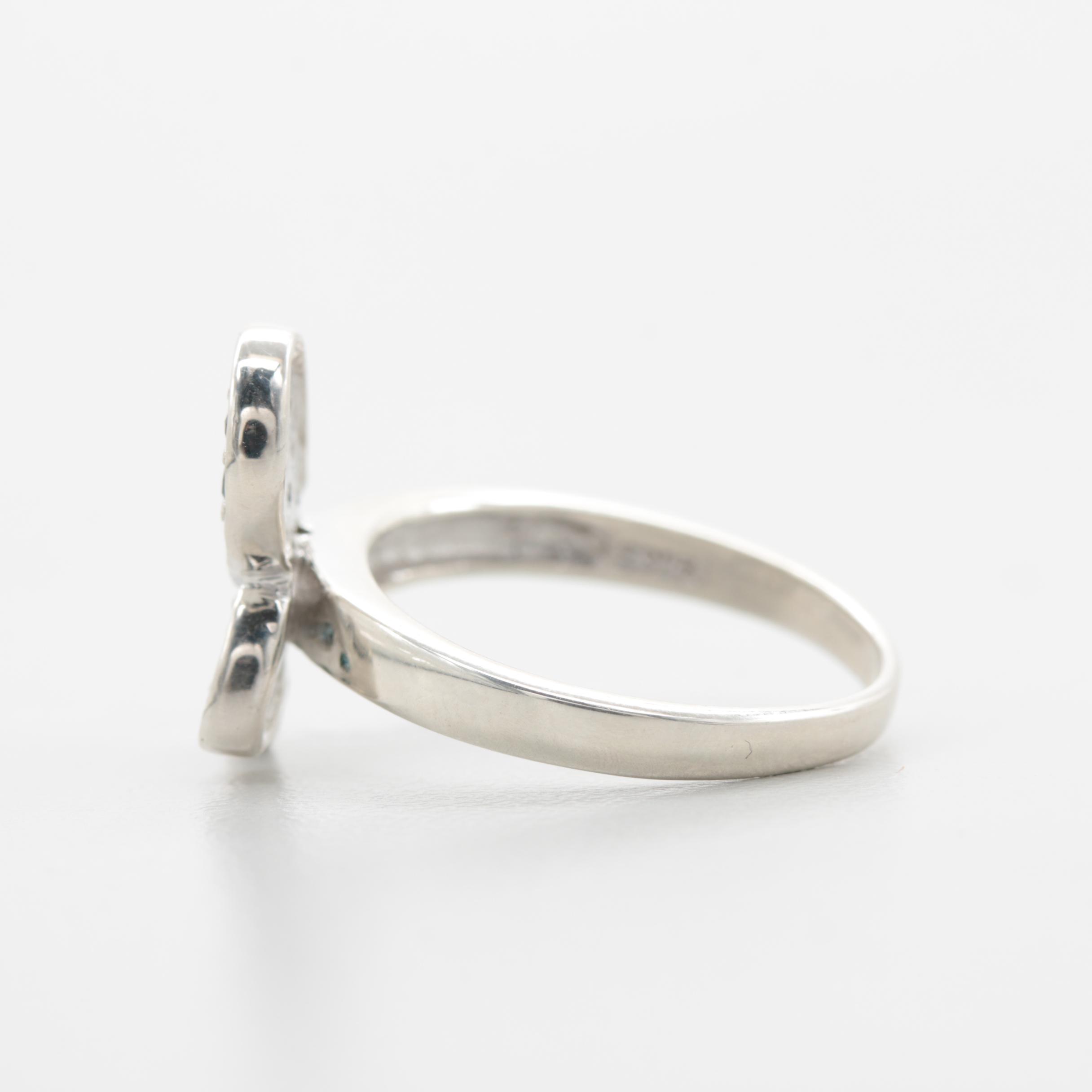 Sterling Silver Blue Diamond Abstract Butterfly Ring