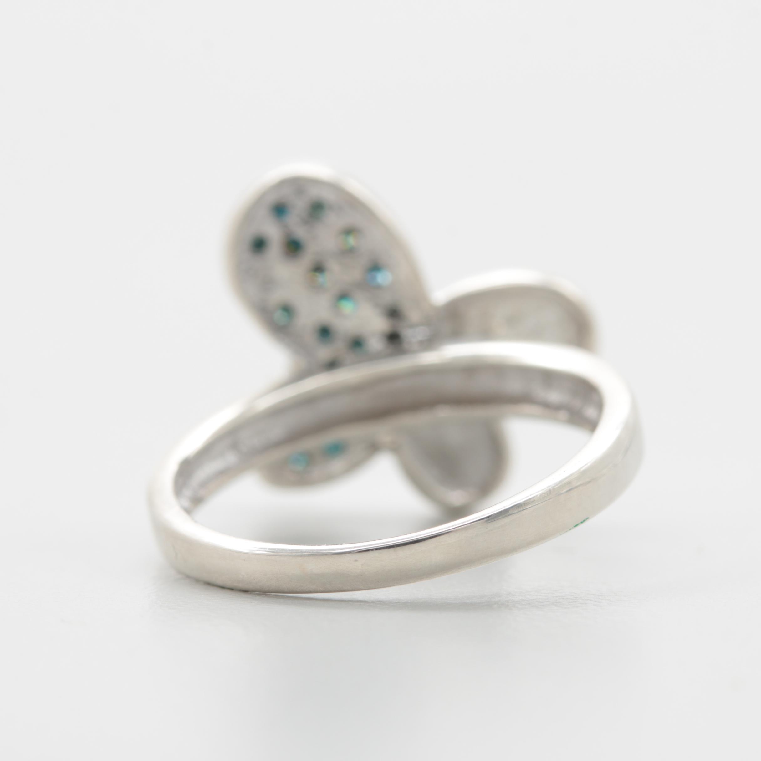 Sterling Silver Blue Diamond Abstract Butterfly Ring