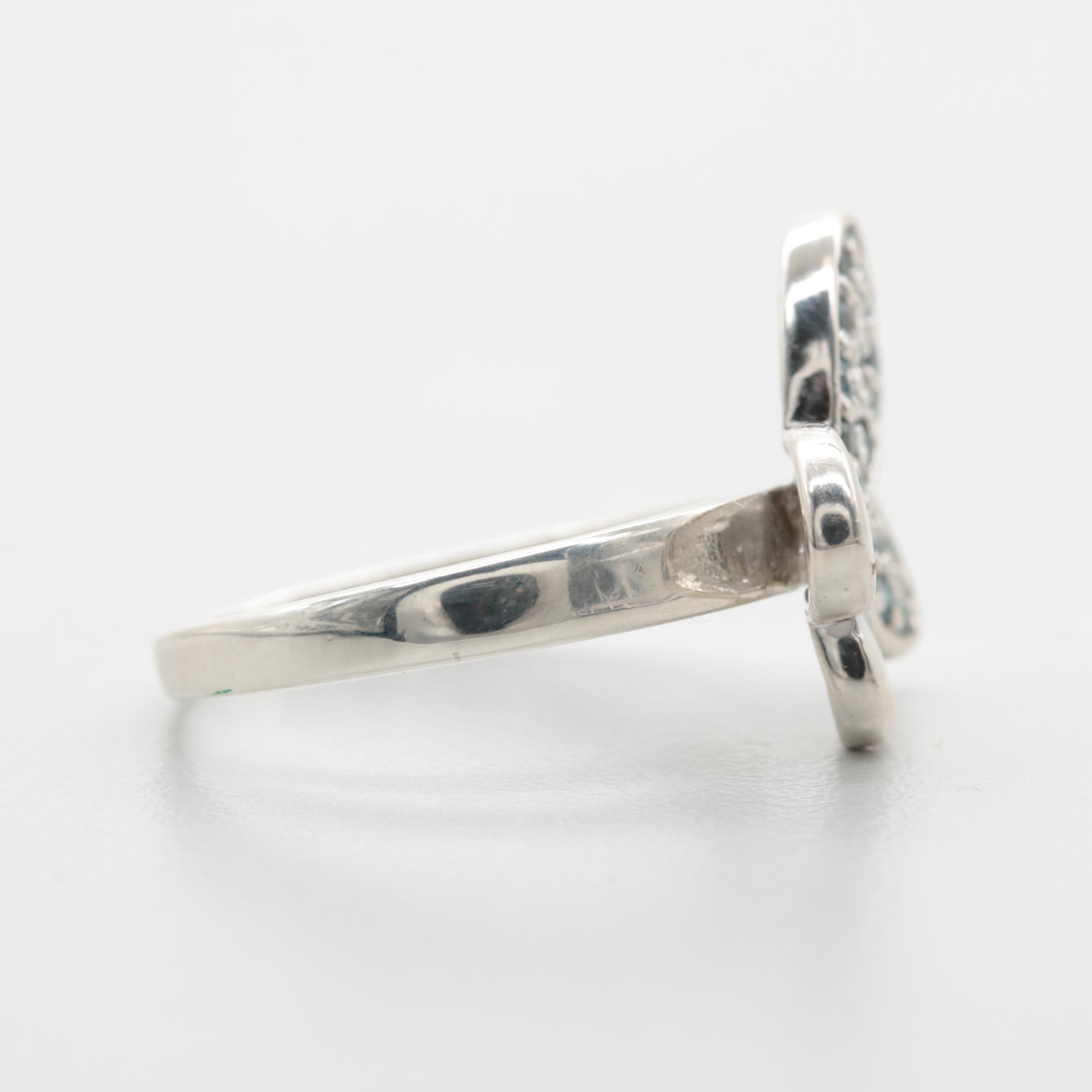 Sterling Silver Blue Diamond Abstract Butterfly Ring