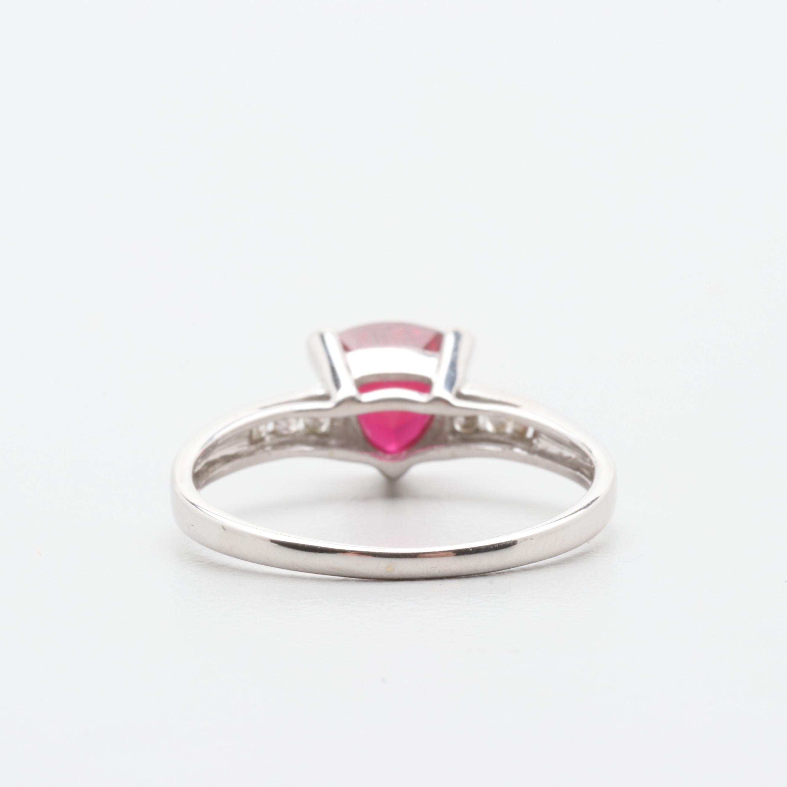 14K White Gold Synthetic Ruby and Diamond Ring