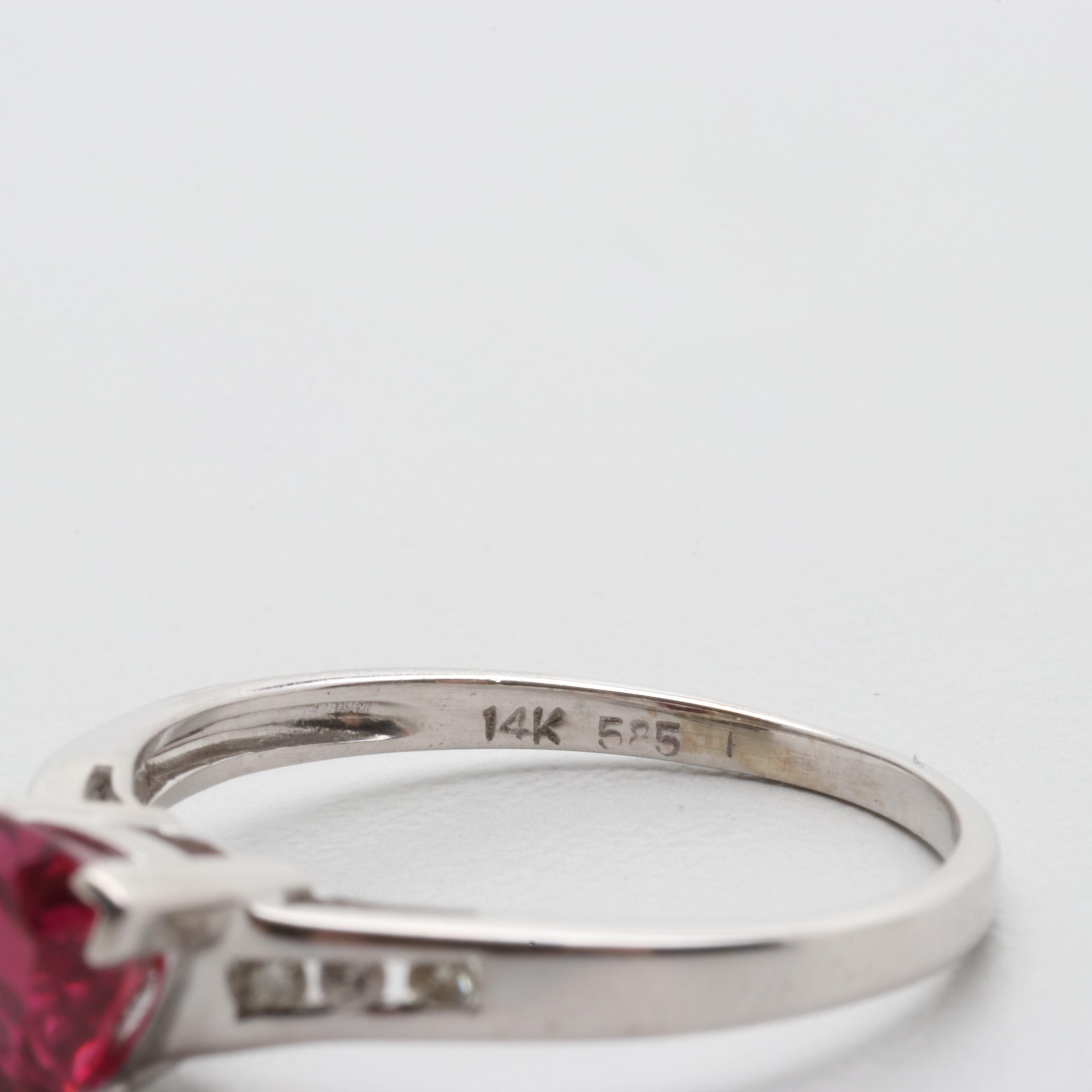 14K White Gold Synthetic Ruby and Diamond Ring