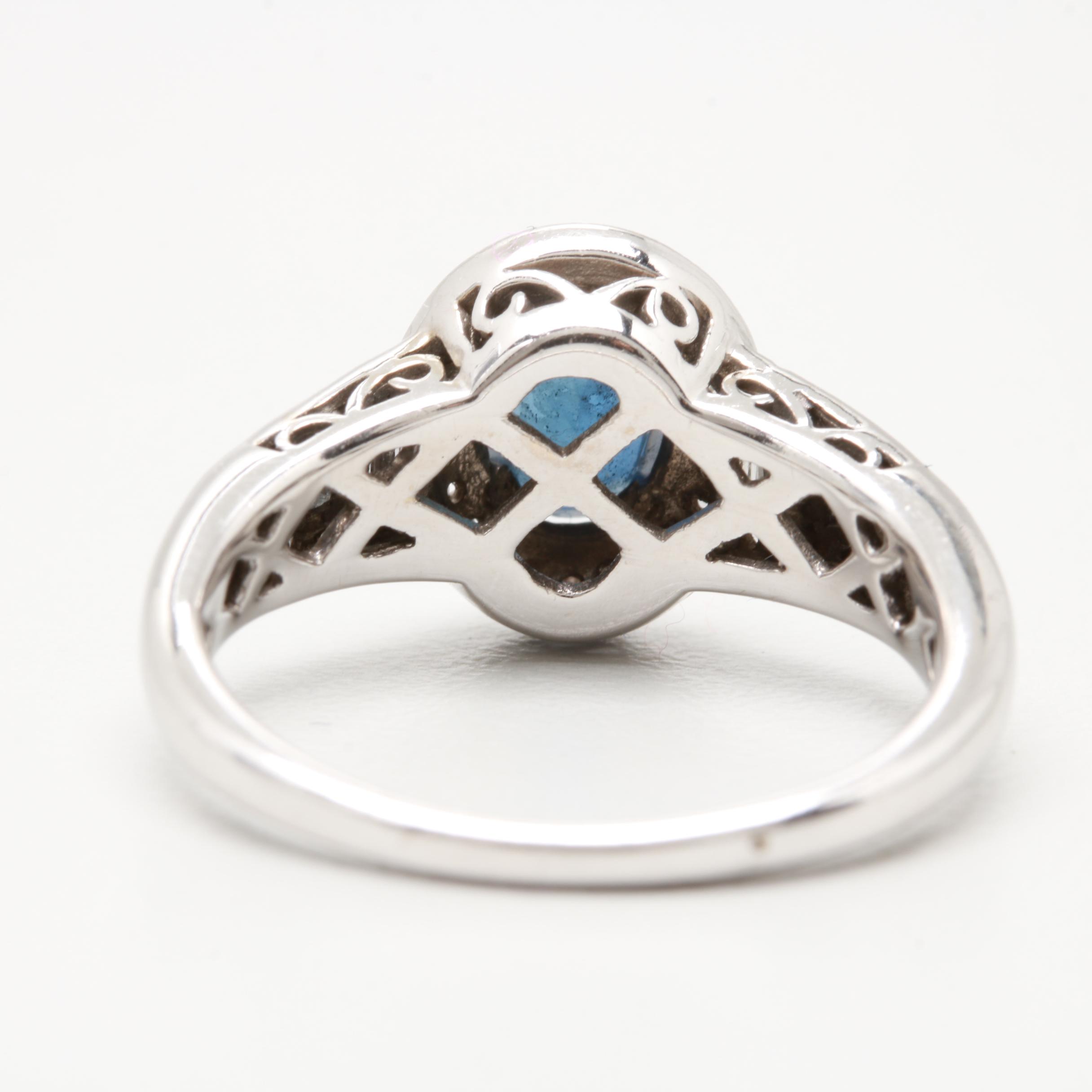 14K White Gold Blue Sapphire and Diamond Ring