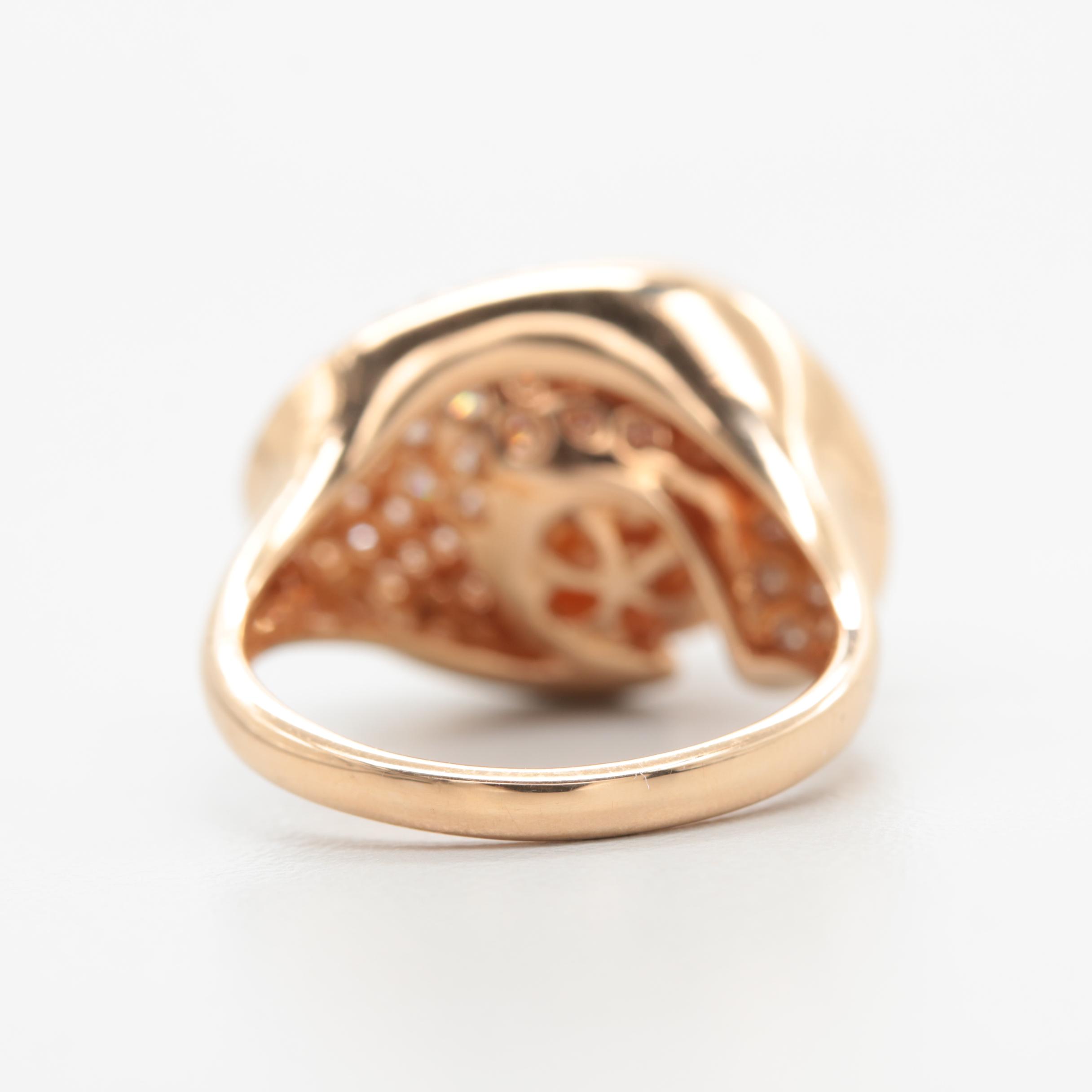 18K Yellow Gold Cultured Pearl and Diamond Ring