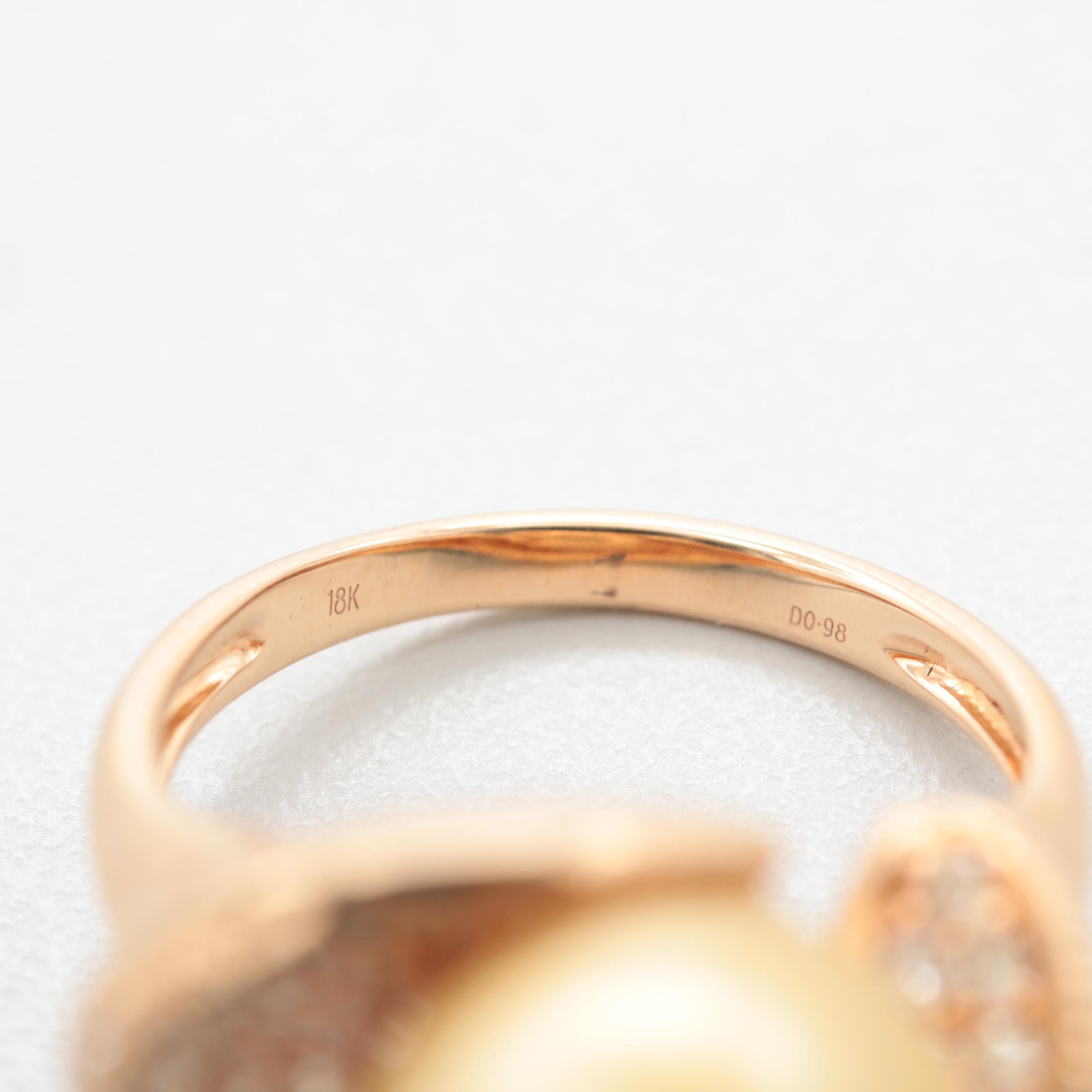 18K Yellow Gold Cultured Pearl and Diamond Ring