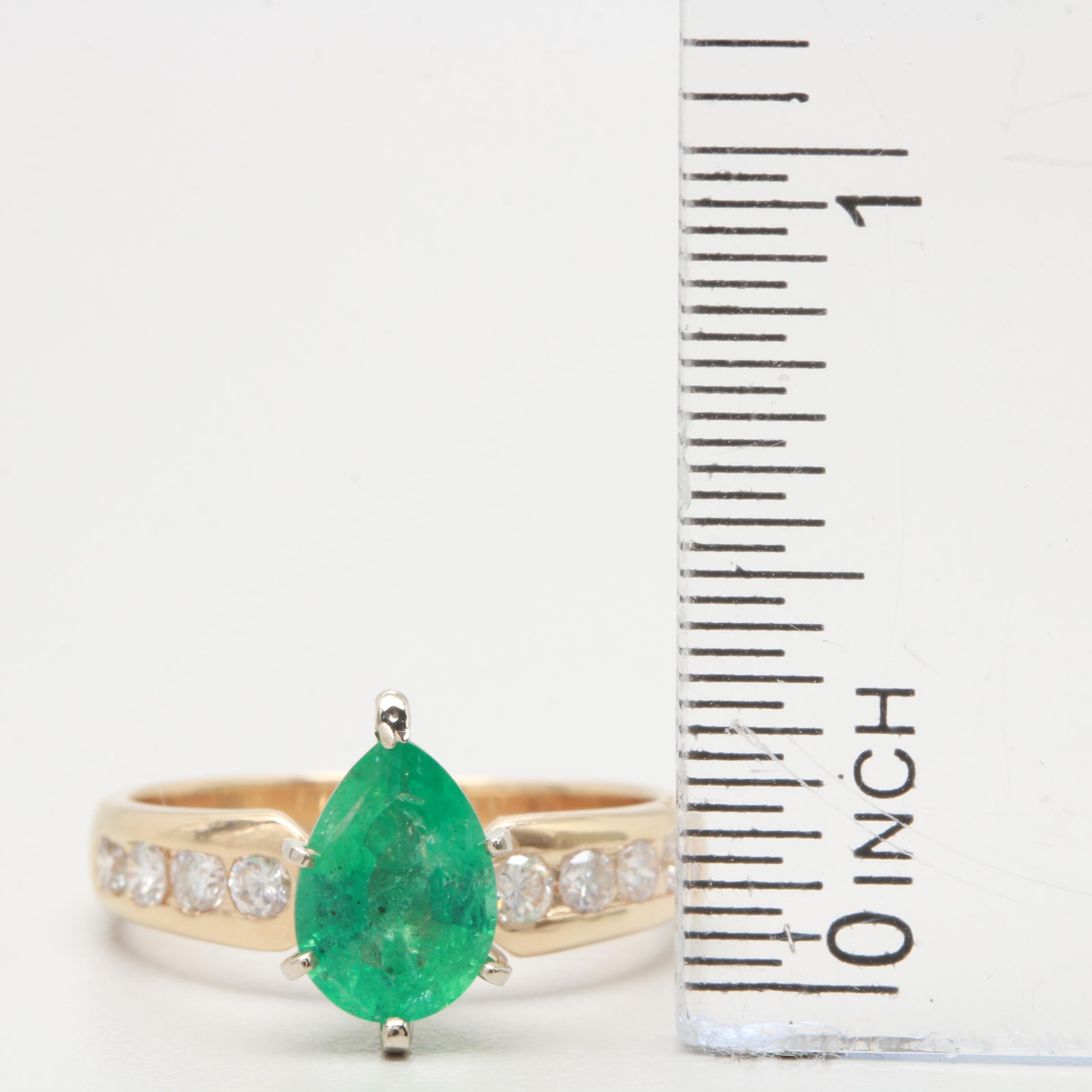 14K Yellow Gold Emerald and Diamond Ring
