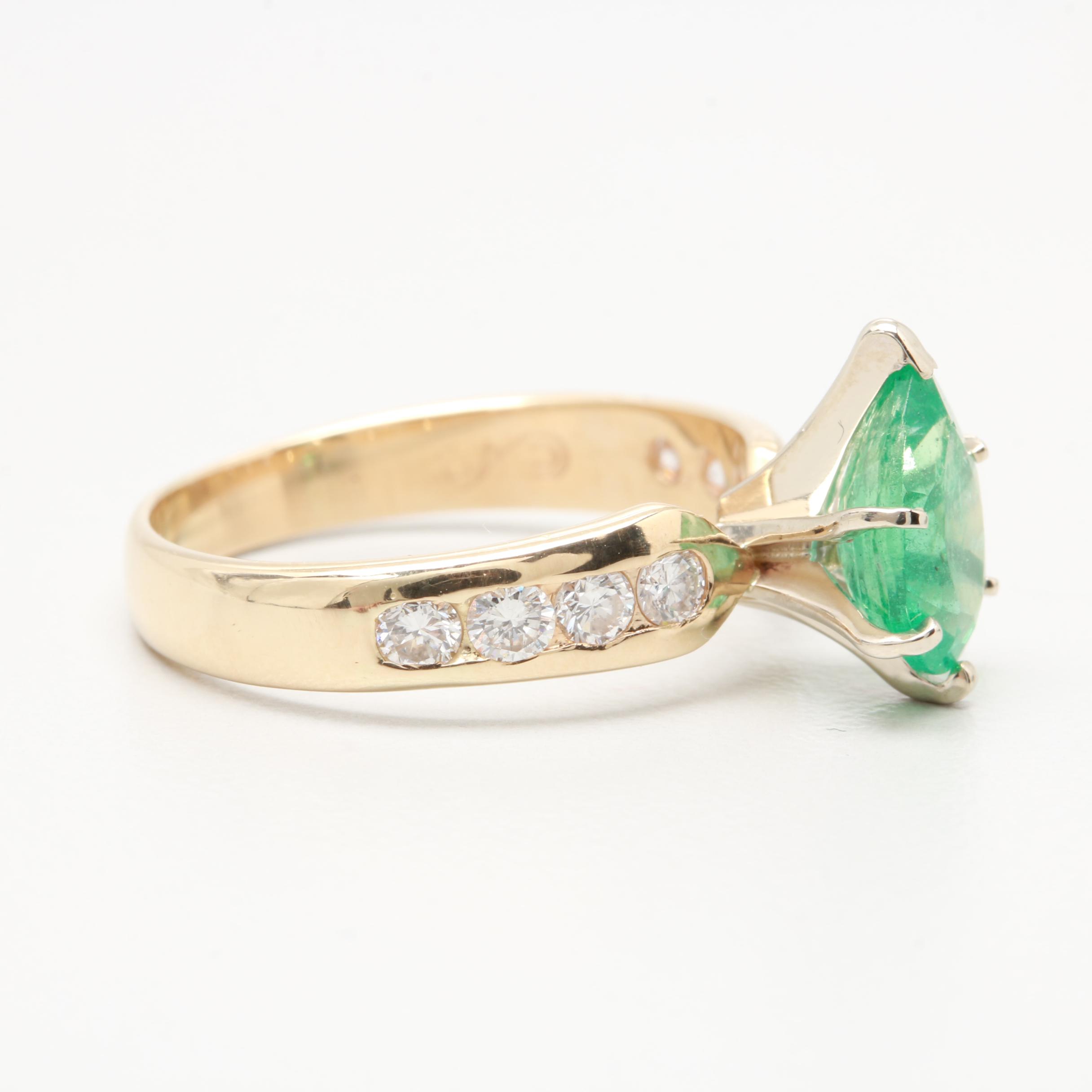 14K Yellow Gold Emerald and Diamond Ring