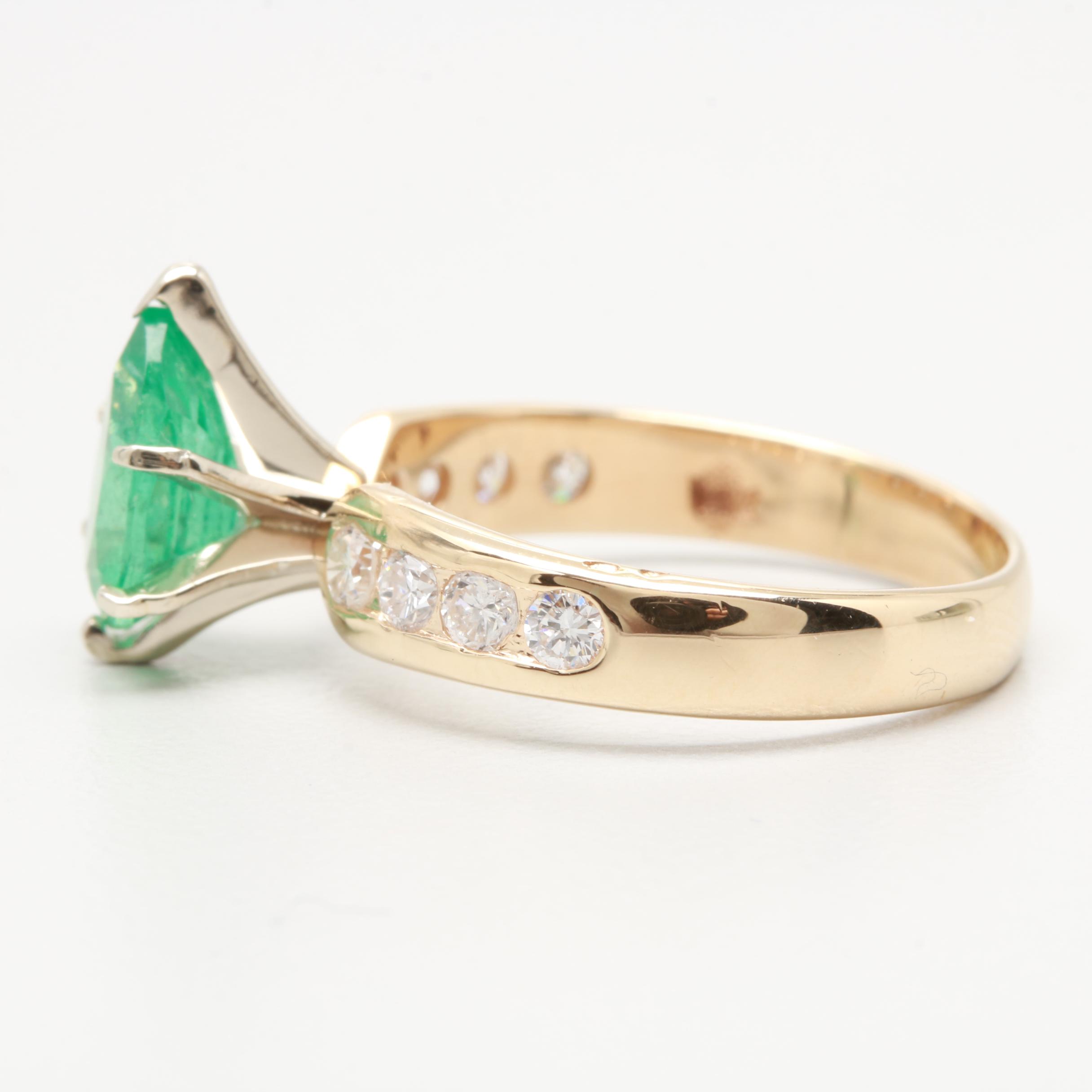 14K Yellow Gold Emerald and Diamond Ring