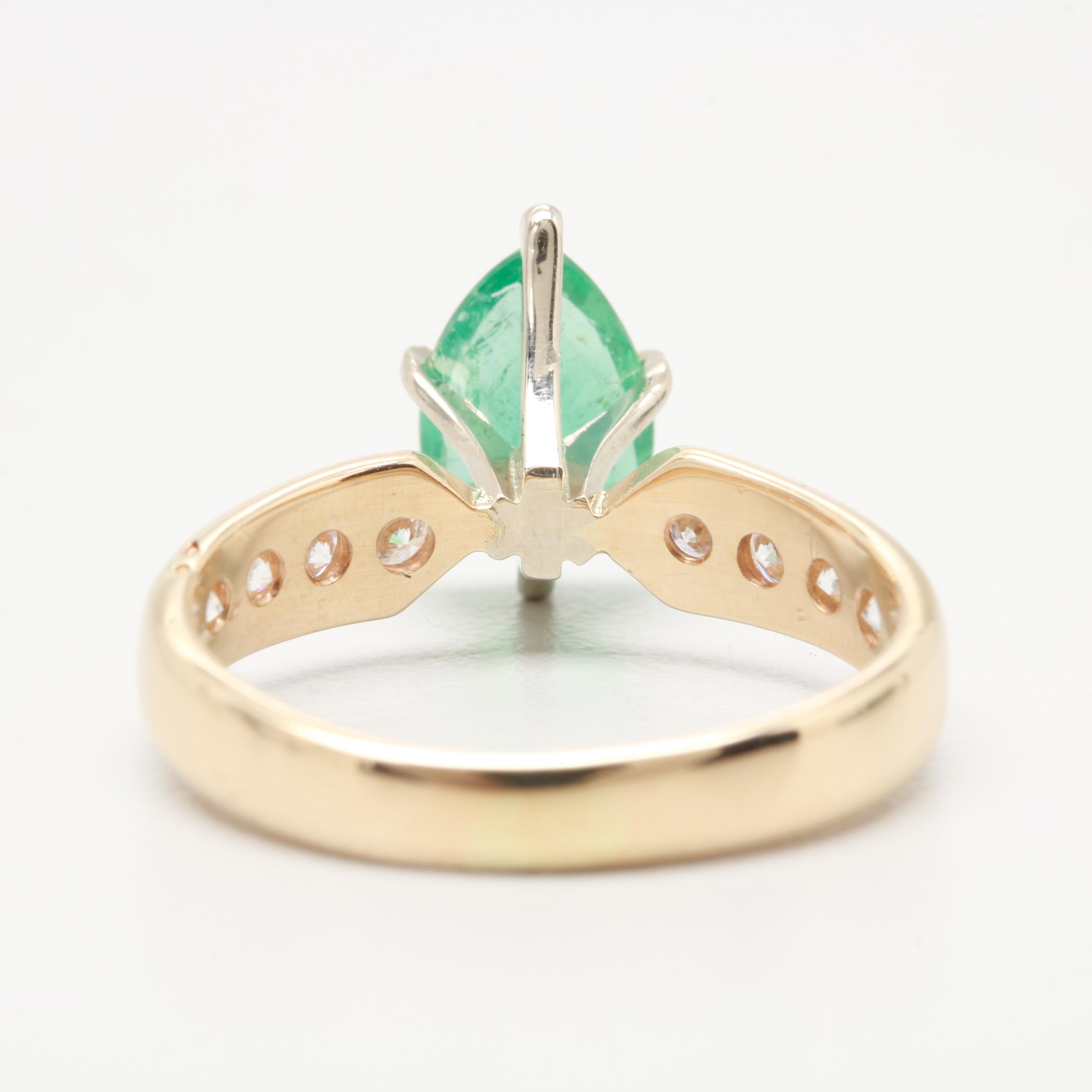 14K Yellow Gold Emerald and Diamond Ring