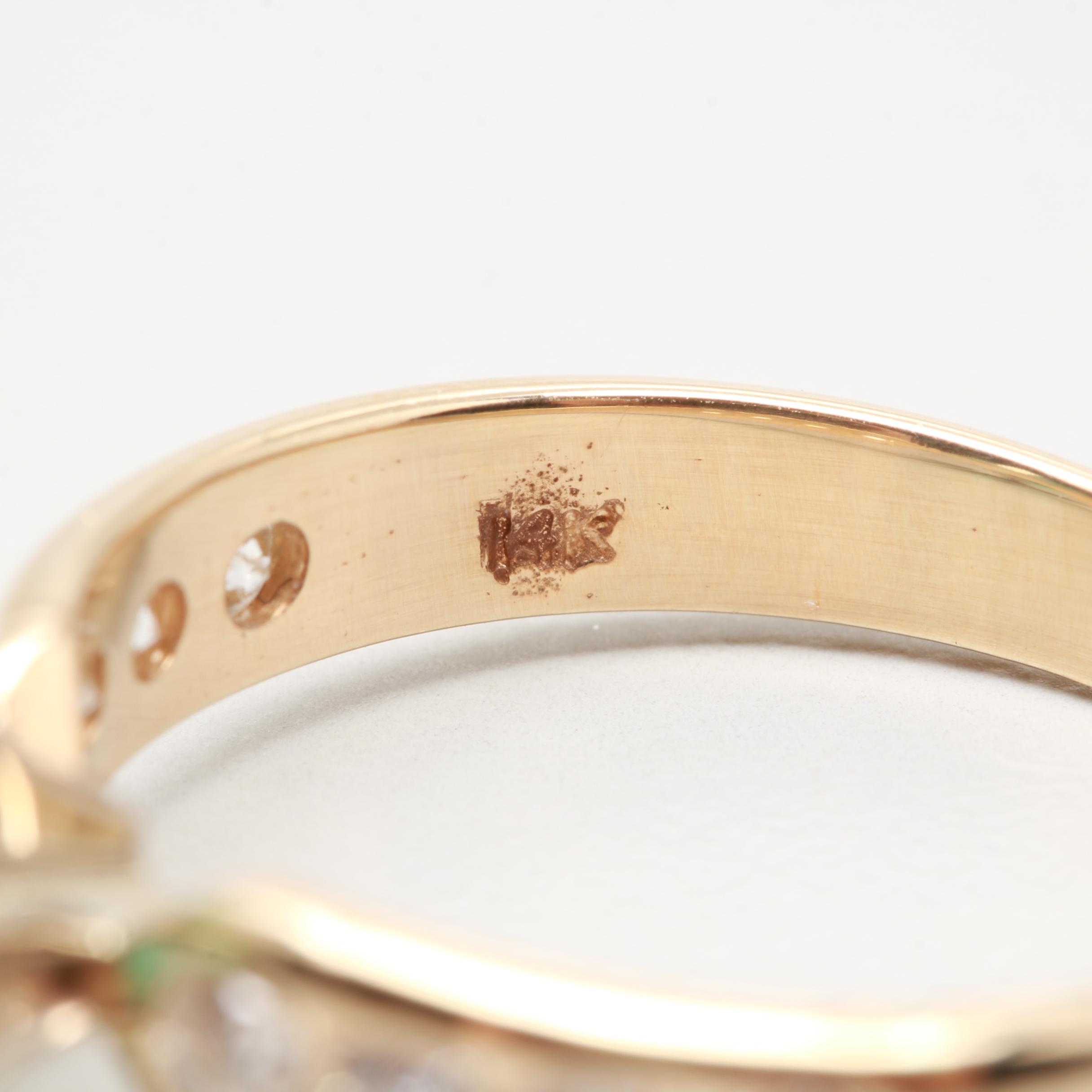 14K Yellow Gold Emerald and Diamond Ring