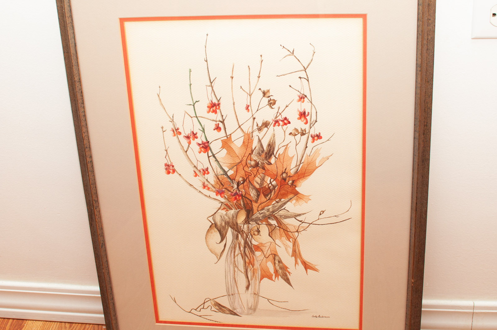 Contemporary Sally Anderson Watercolor of Fall Foliage