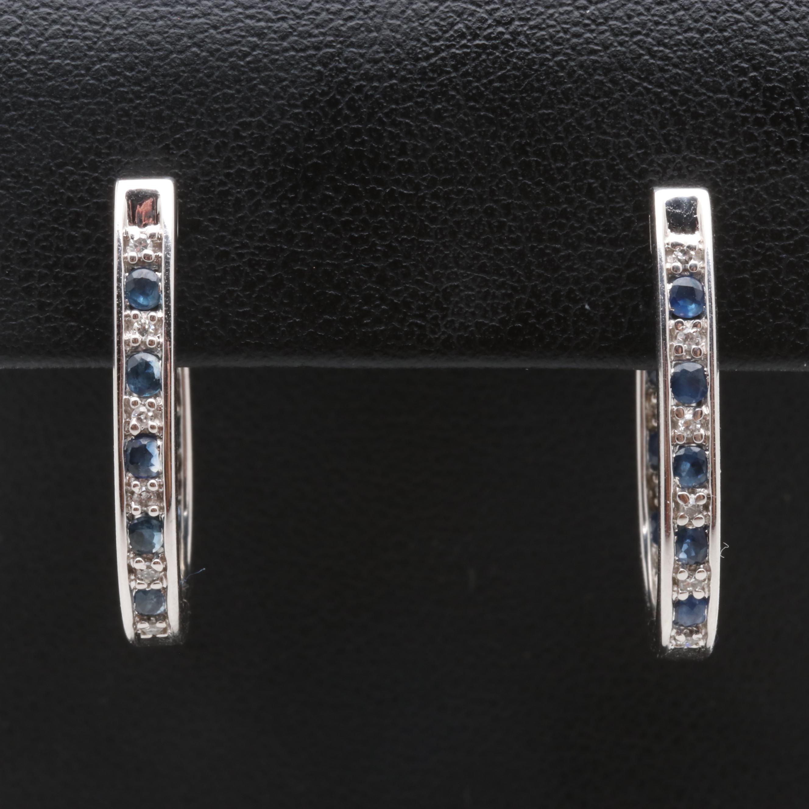 Alwand Vahan 10K White Gold Diamond and Sapphire Hoop Earrings