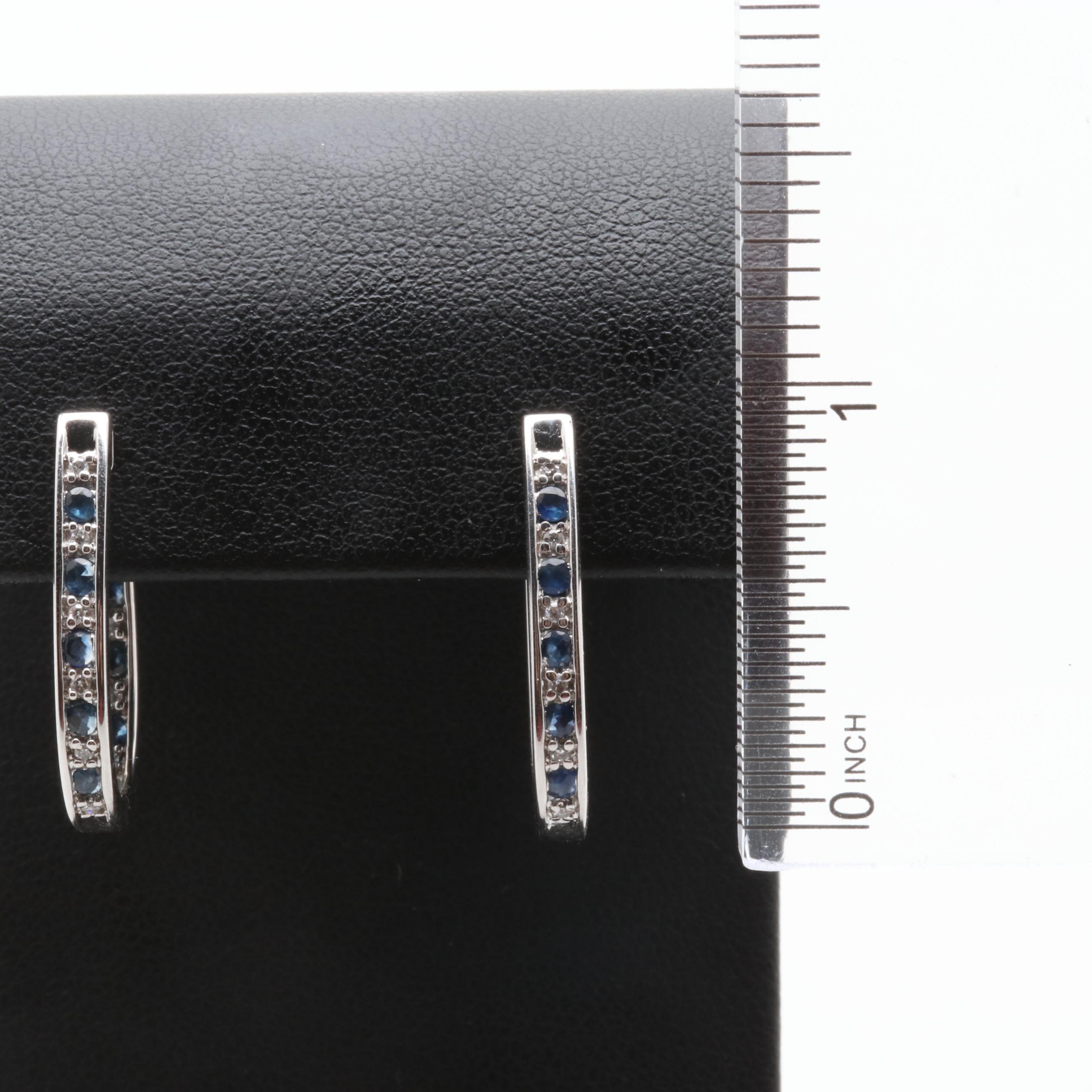 Alwand Vahan 10K White Gold Diamond and Sapphire Hoop Earrings