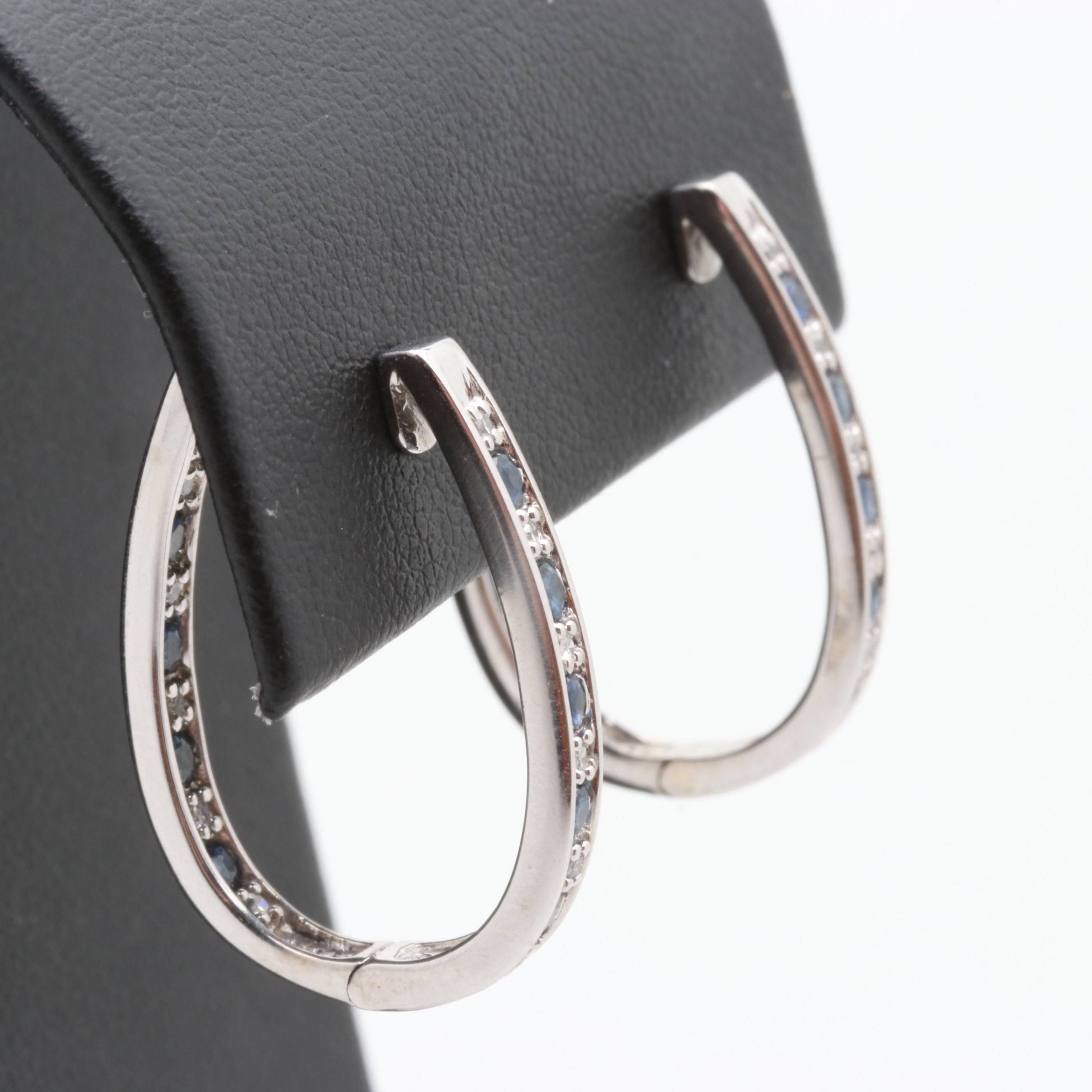 Alwand Vahan 10K White Gold Diamond and Sapphire Hoop Earrings