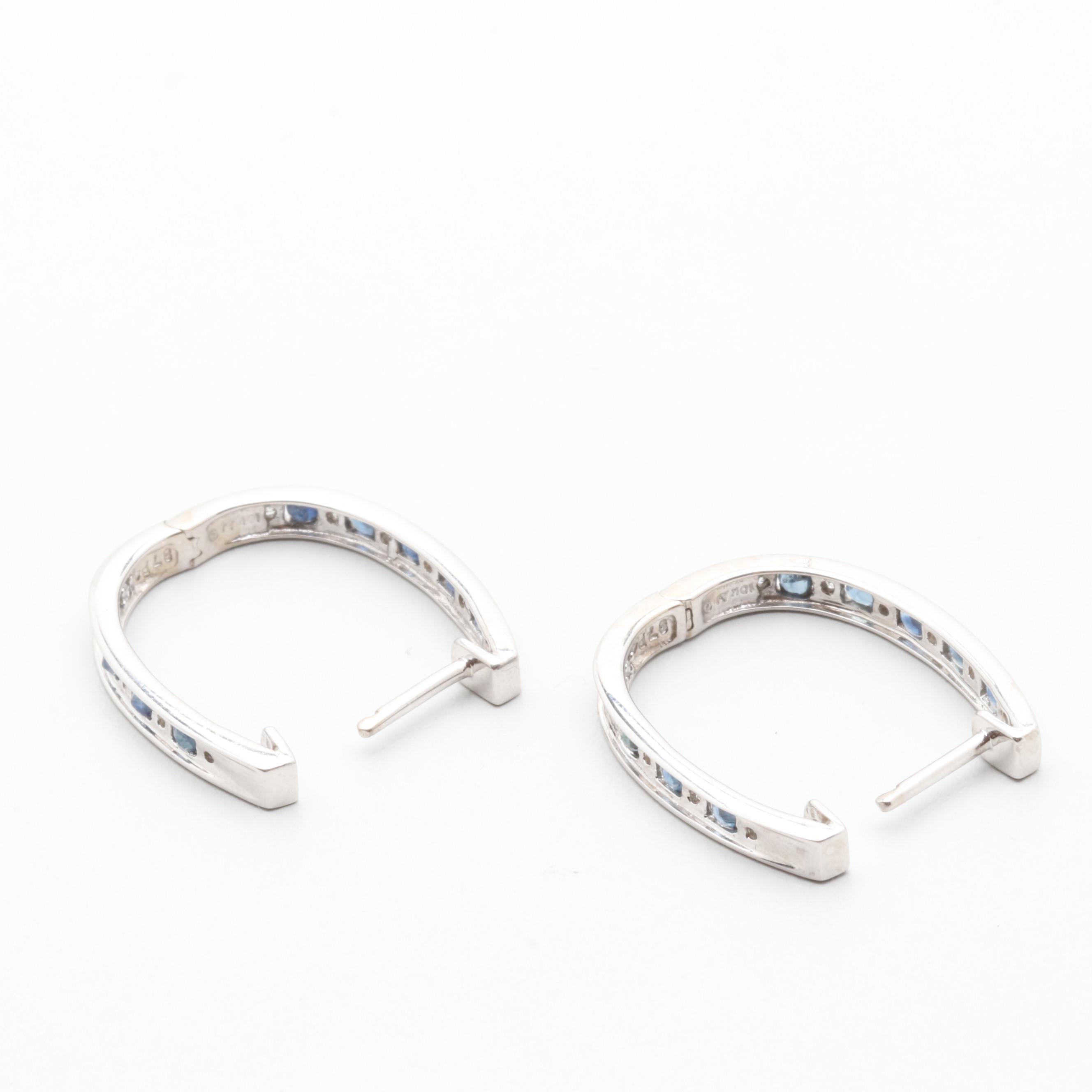 Alwand Vahan 10K White Gold Diamond and Sapphire Hoop Earrings