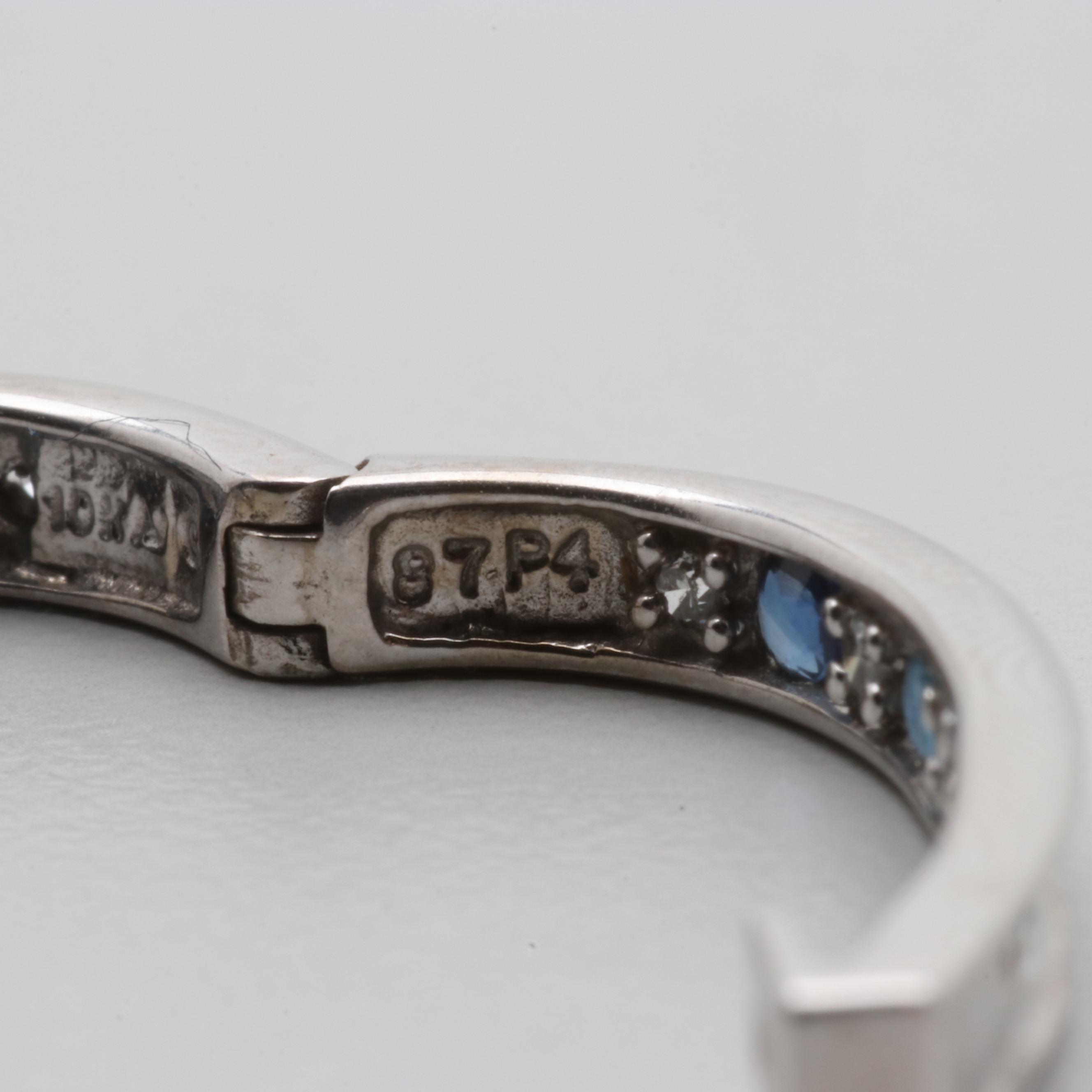 Alwand Vahan 10K White Gold Diamond and Sapphire Hoop Earrings