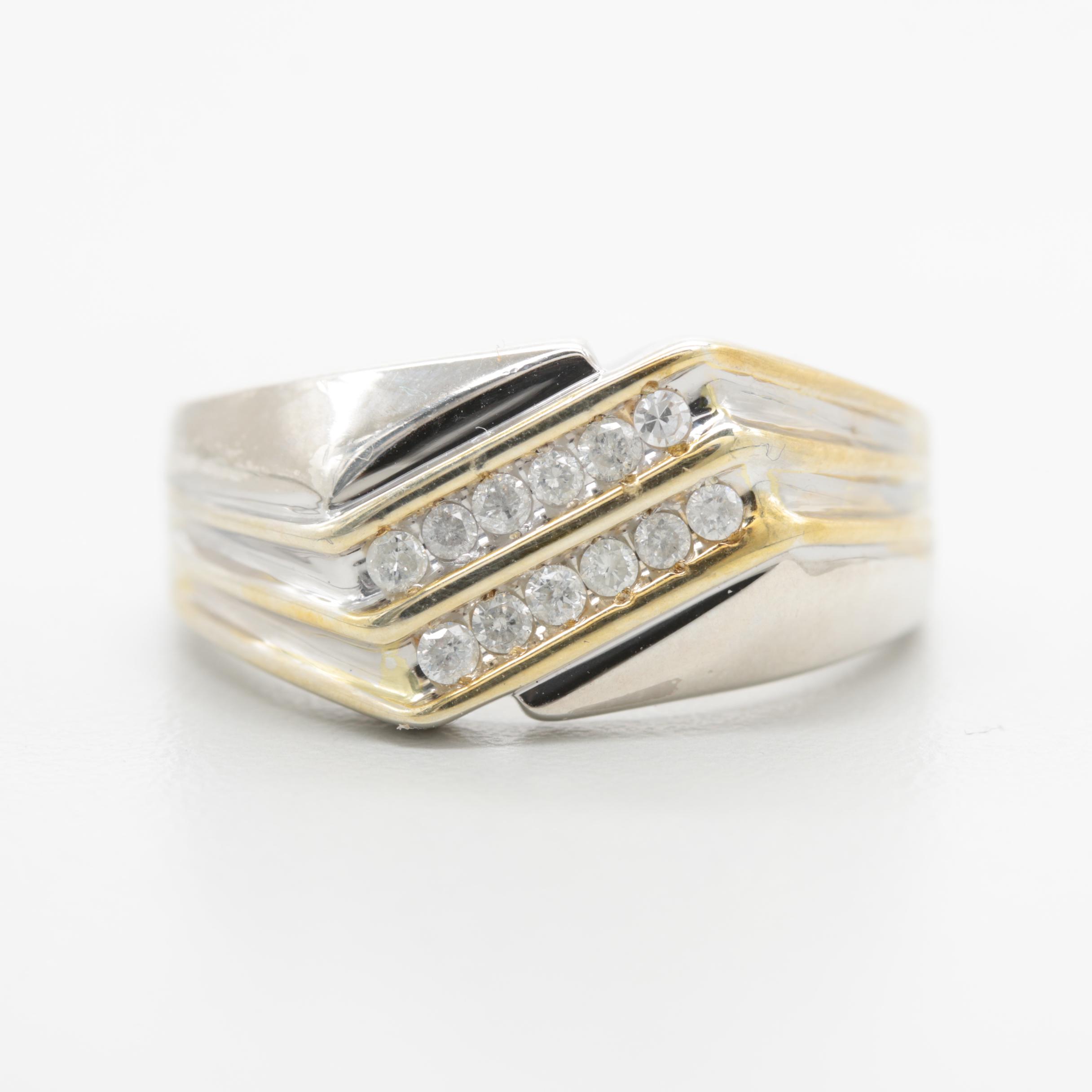 Sterling Silver Diamond Beveled Ring