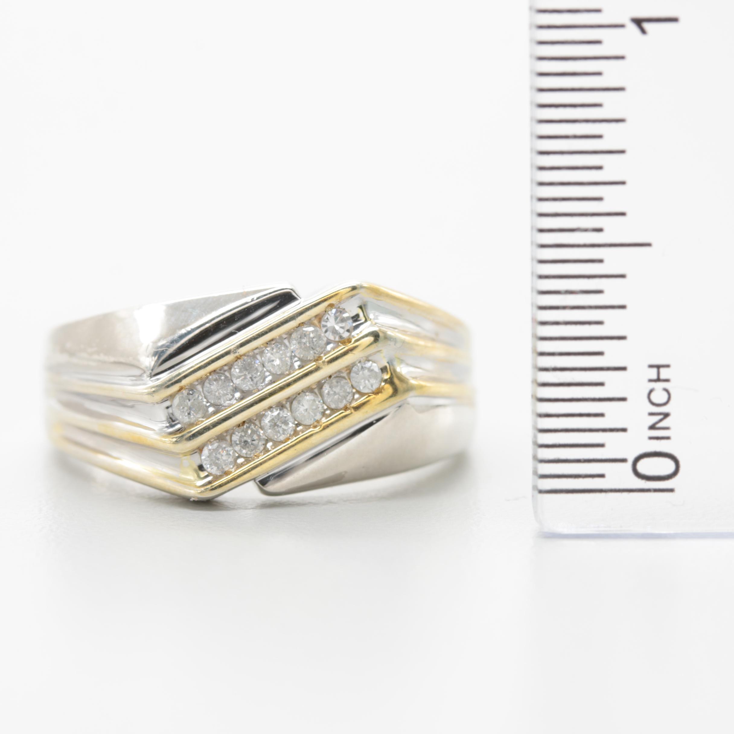 Sterling Silver Diamond Beveled Ring