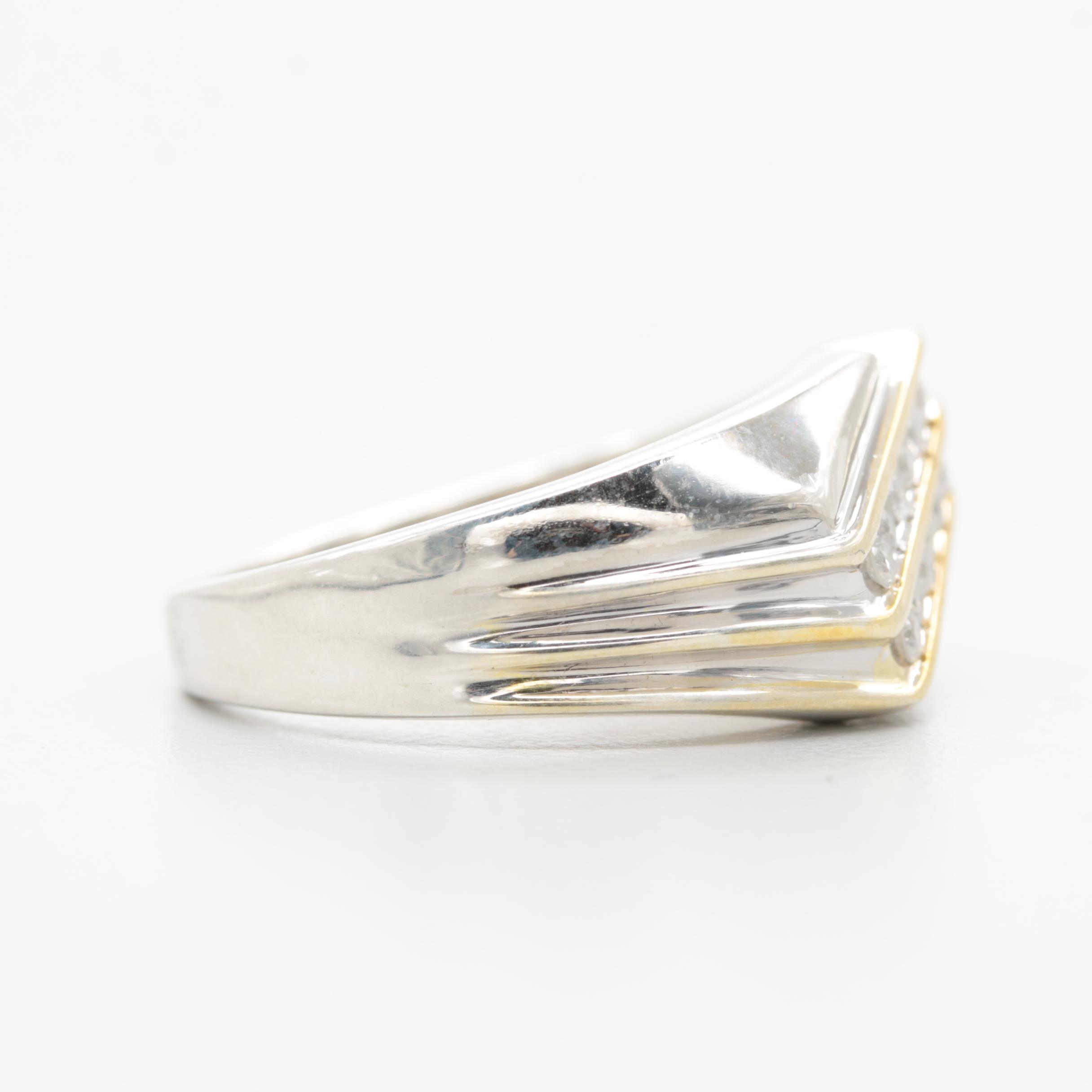 Sterling Silver Diamond Beveled Ring