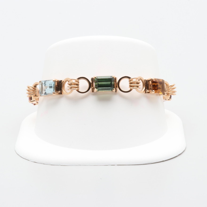 14K Rose Gold Mixed Gemstone Bracelet Including Morganite