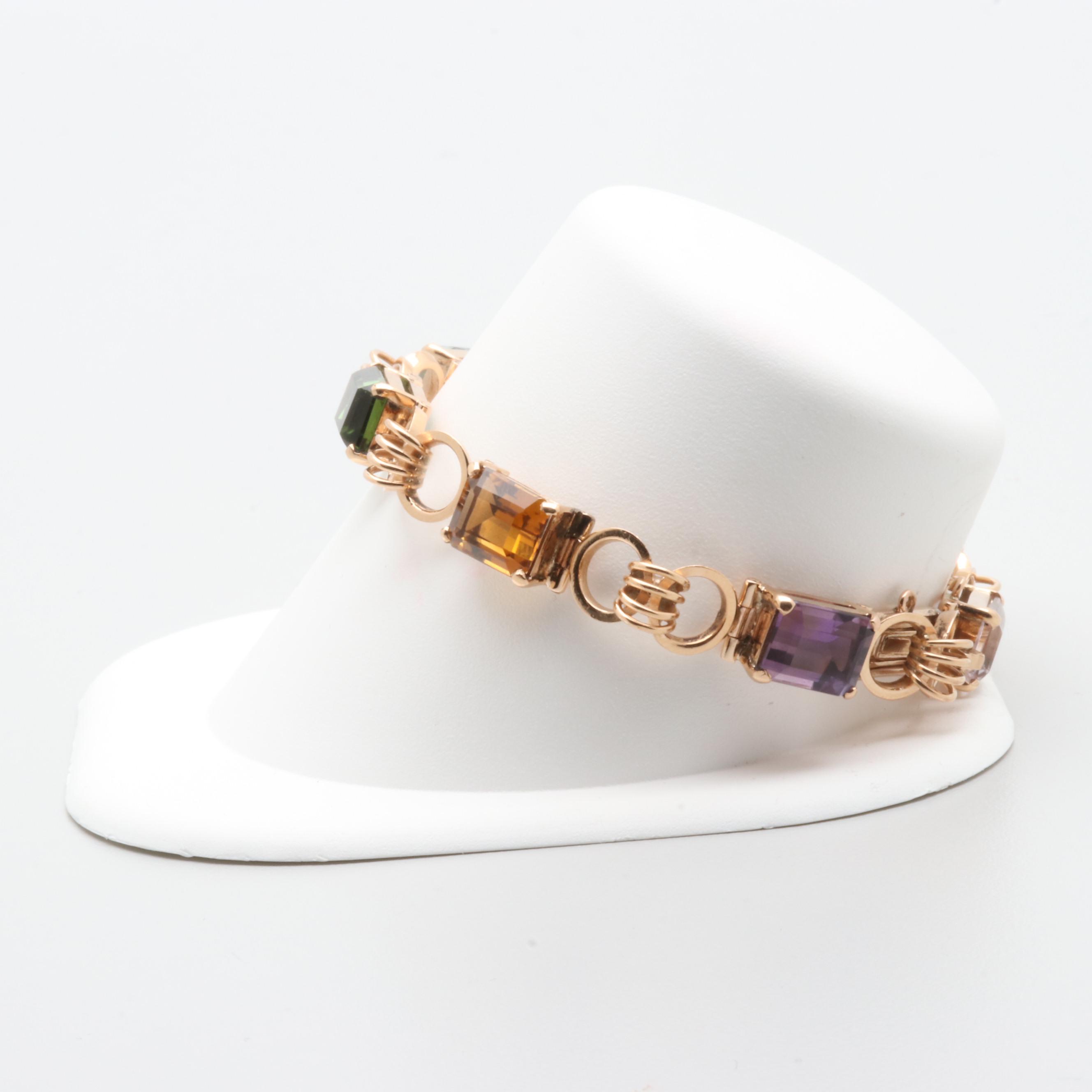 14K Rose Gold Mixed Gemstone Bracelet Including Morganite