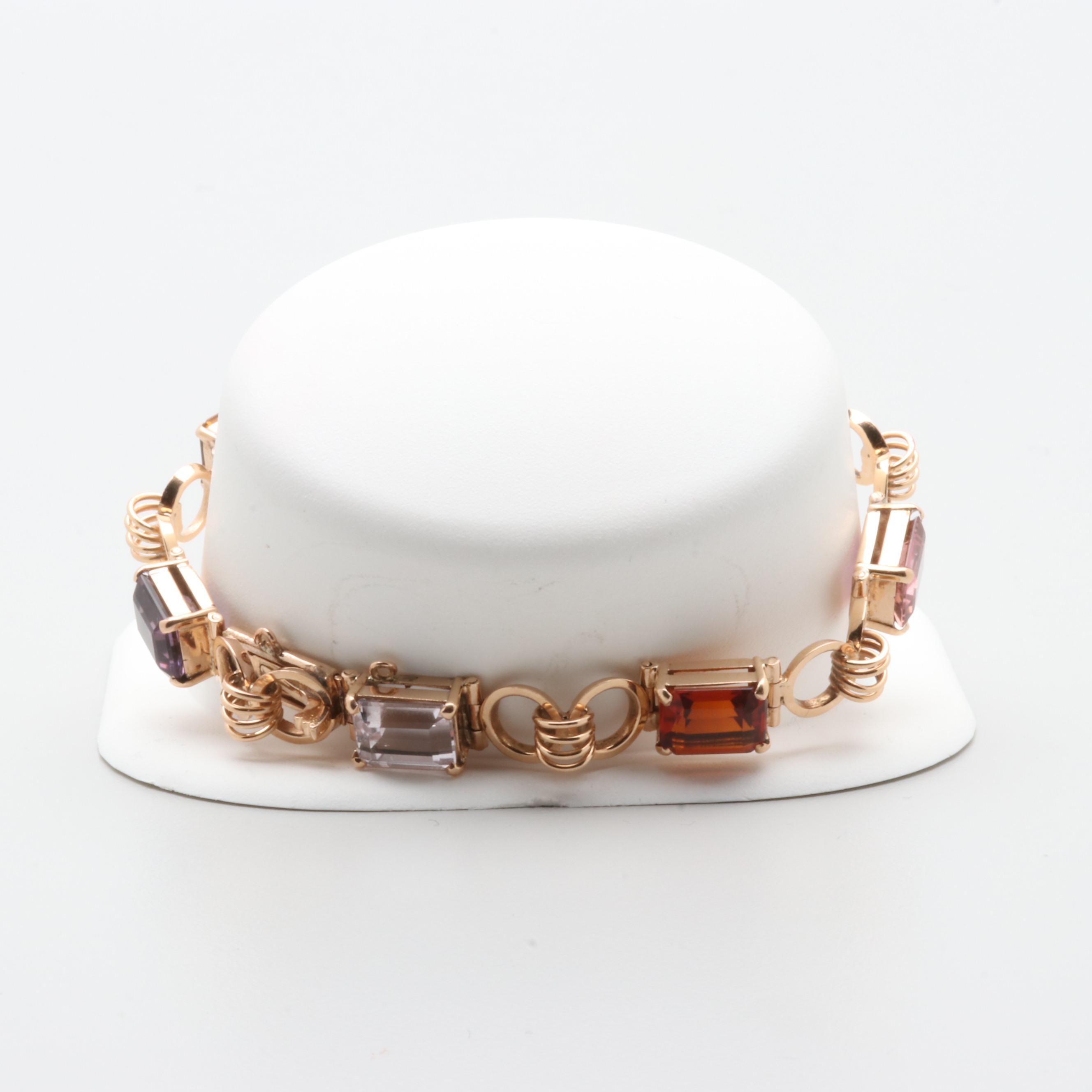 14K Rose Gold Mixed Gemstone Bracelet Including Morganite