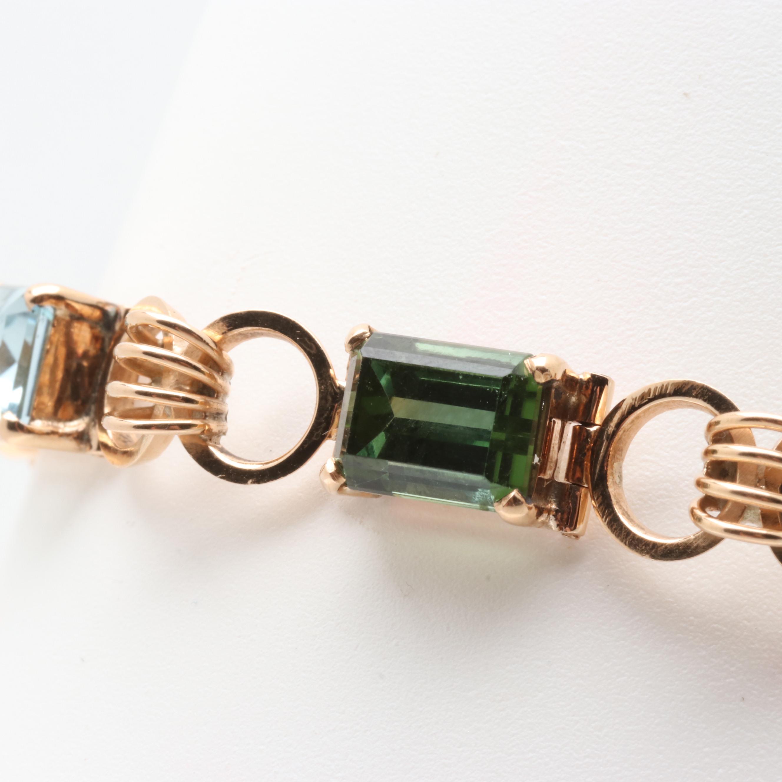 14K Rose Gold Mixed Gemstone Bracelet Including Morganite