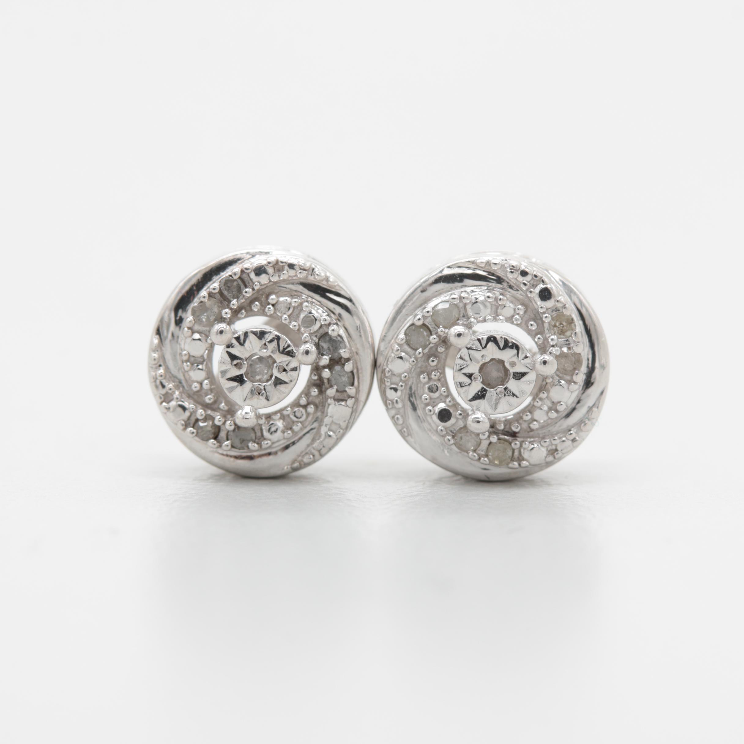 Sterling Silver Diamond Stud Earrings