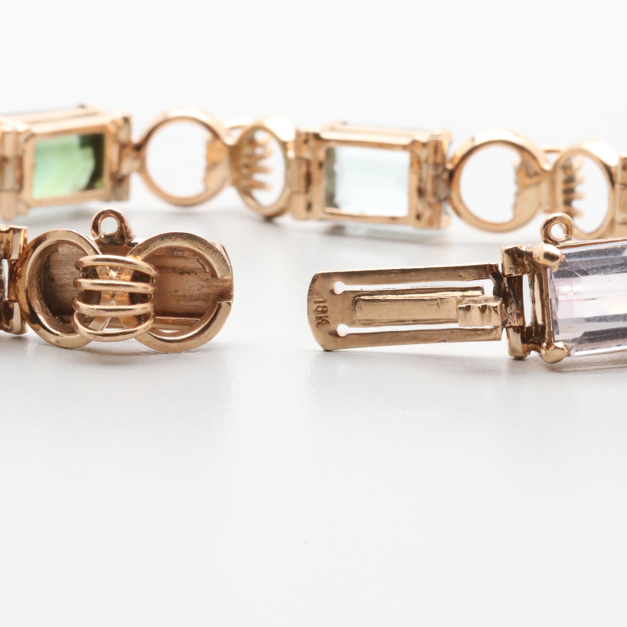 14K Rose Gold Mixed Gemstone Bracelet Including Morganite