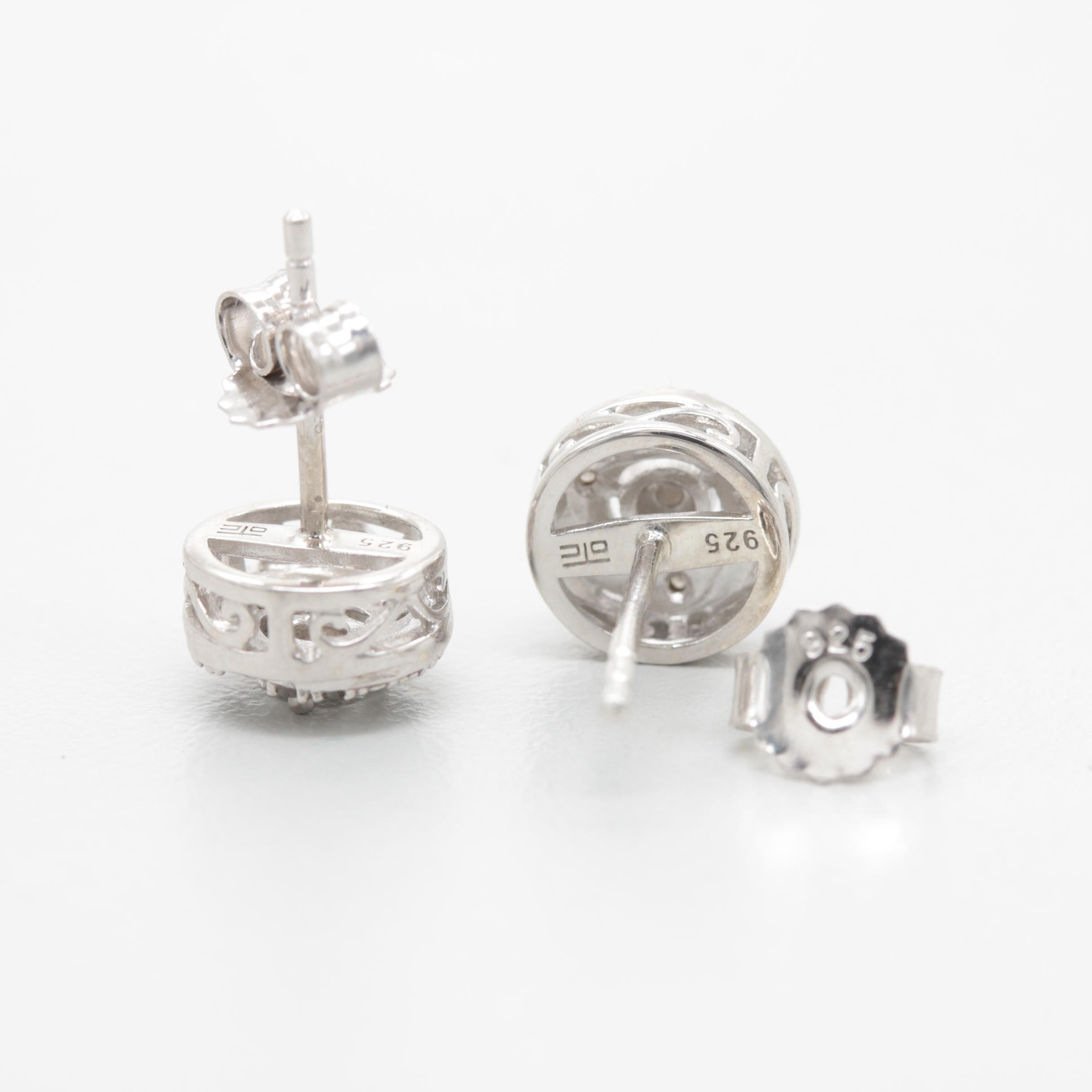 Sterling Silver Diamond Stud Earrings