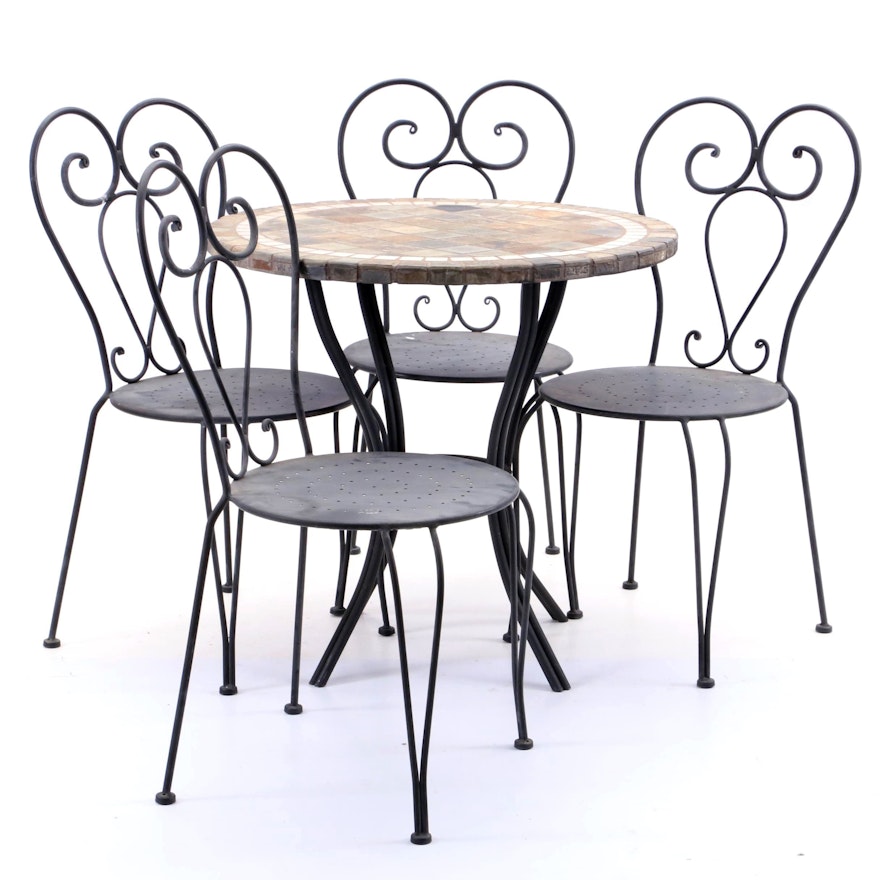 Slate Outdoor Patio Table with Four Chairs