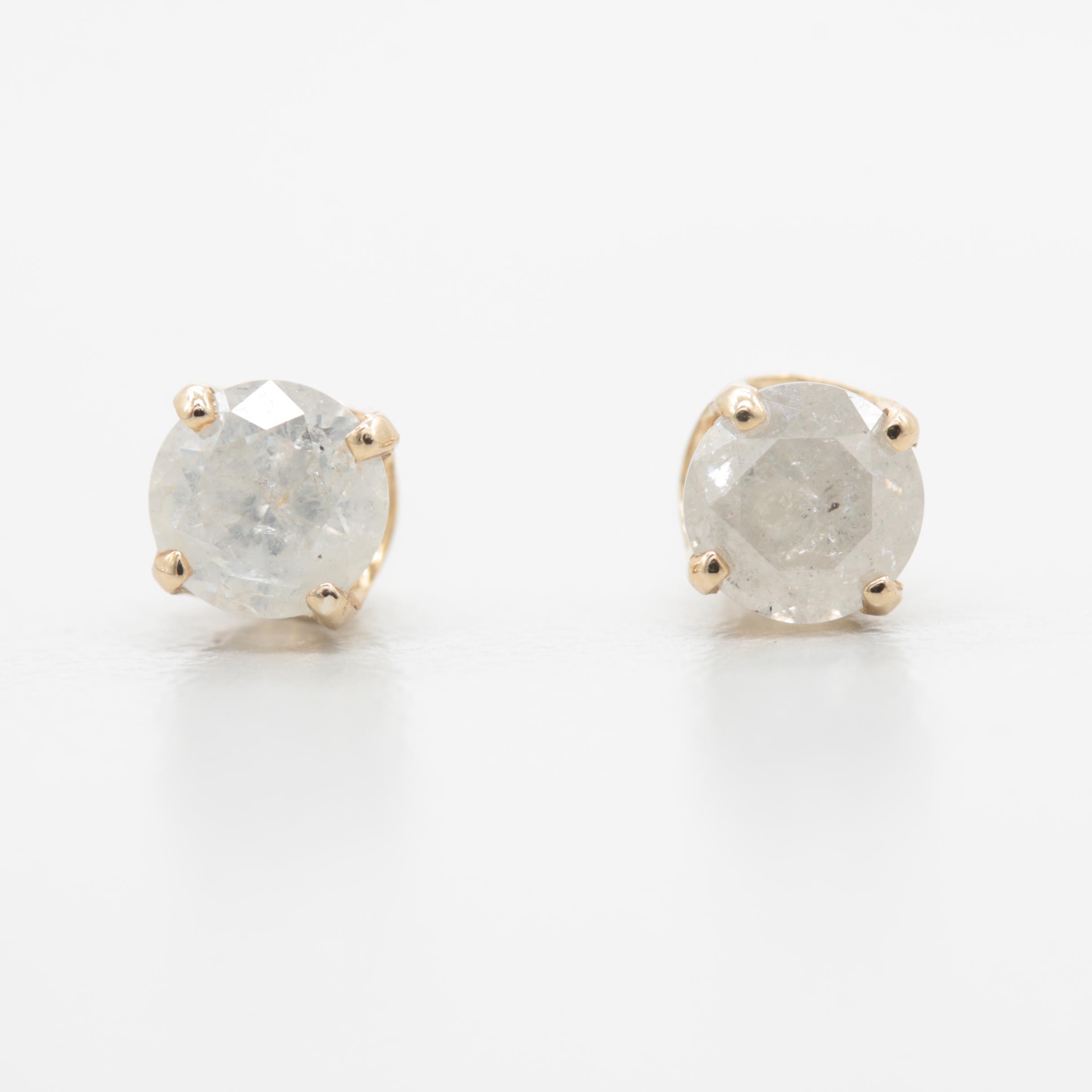 14K Yellow Gold Diamond Stud Earrings