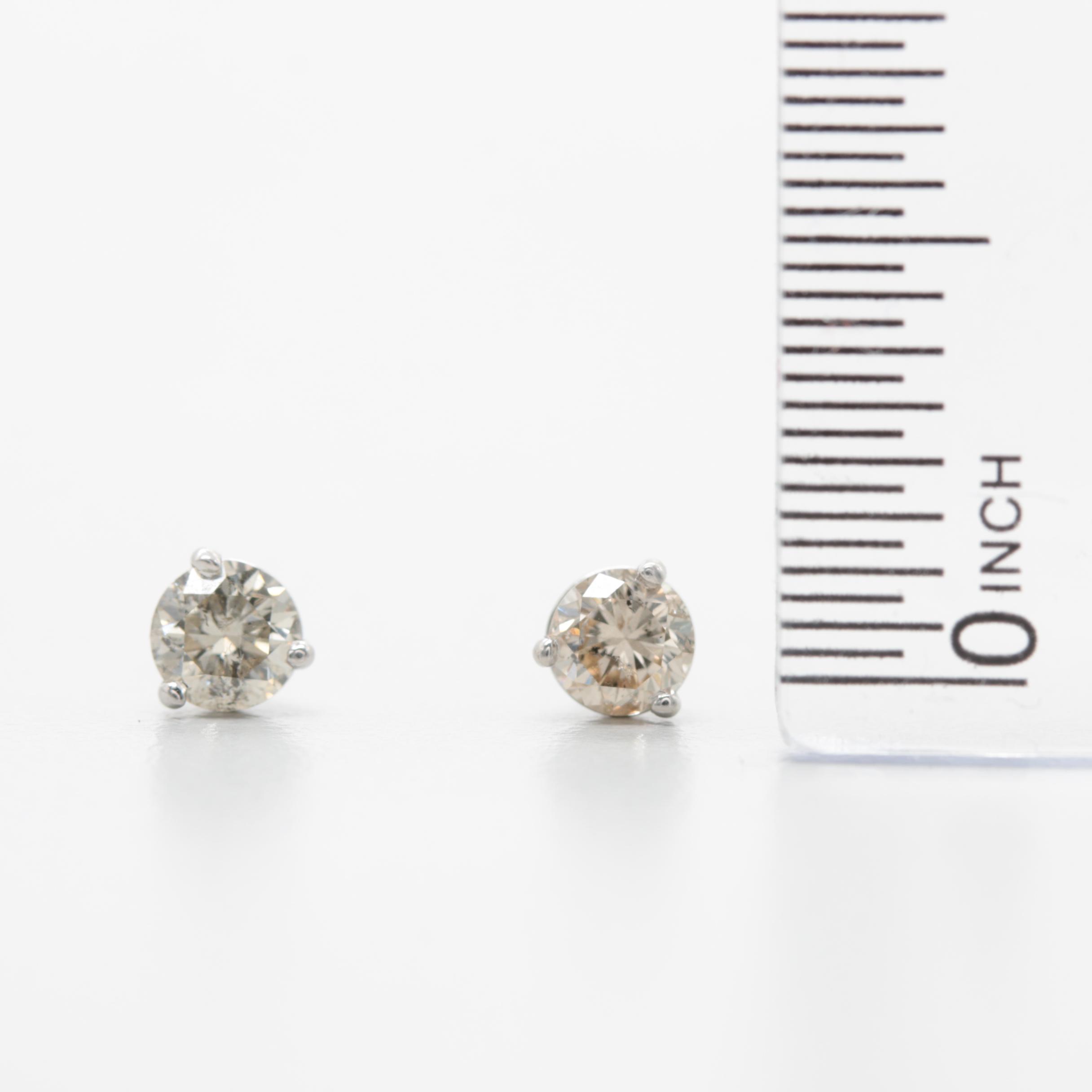 14K White Gold Diamond Stud Earrings