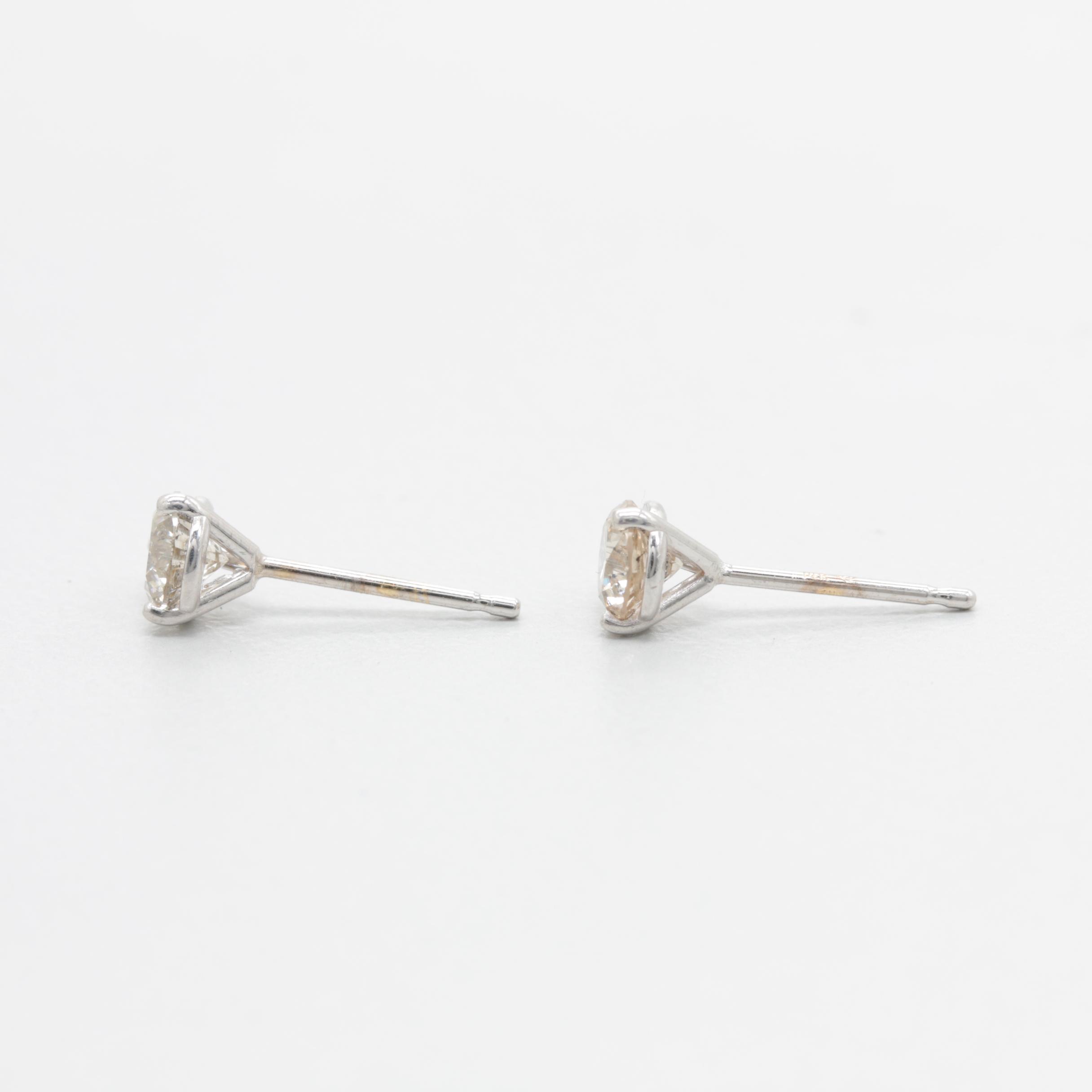 14K White Gold Diamond Stud Earrings
