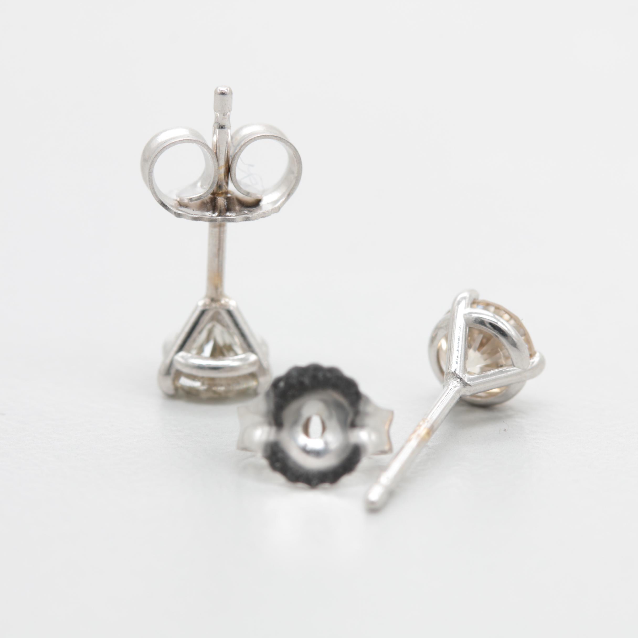 14K White Gold Diamond Stud Earrings