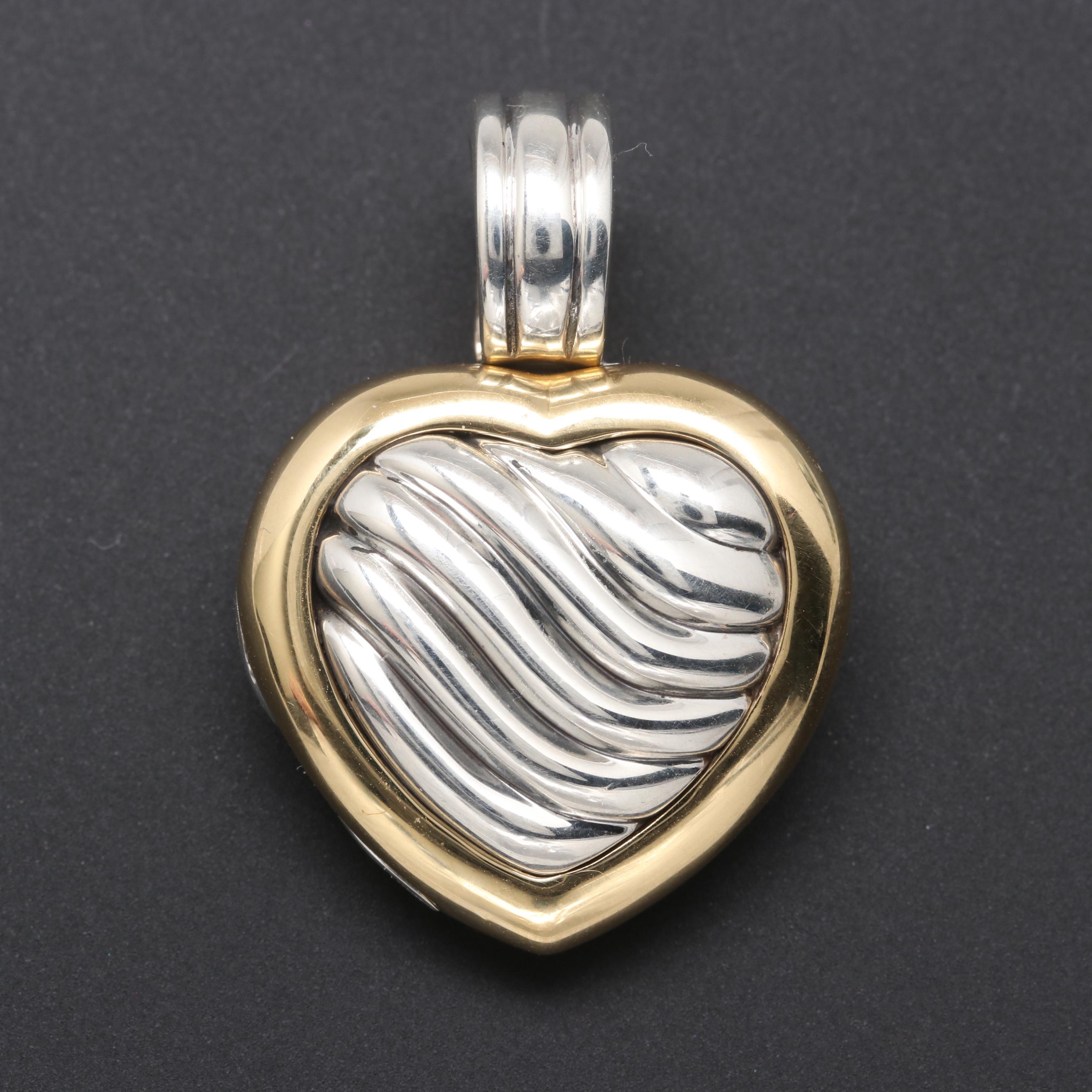 David Yurman Sterling Sculpted Cable Heart Locket with 18K Yellow Gold Accents