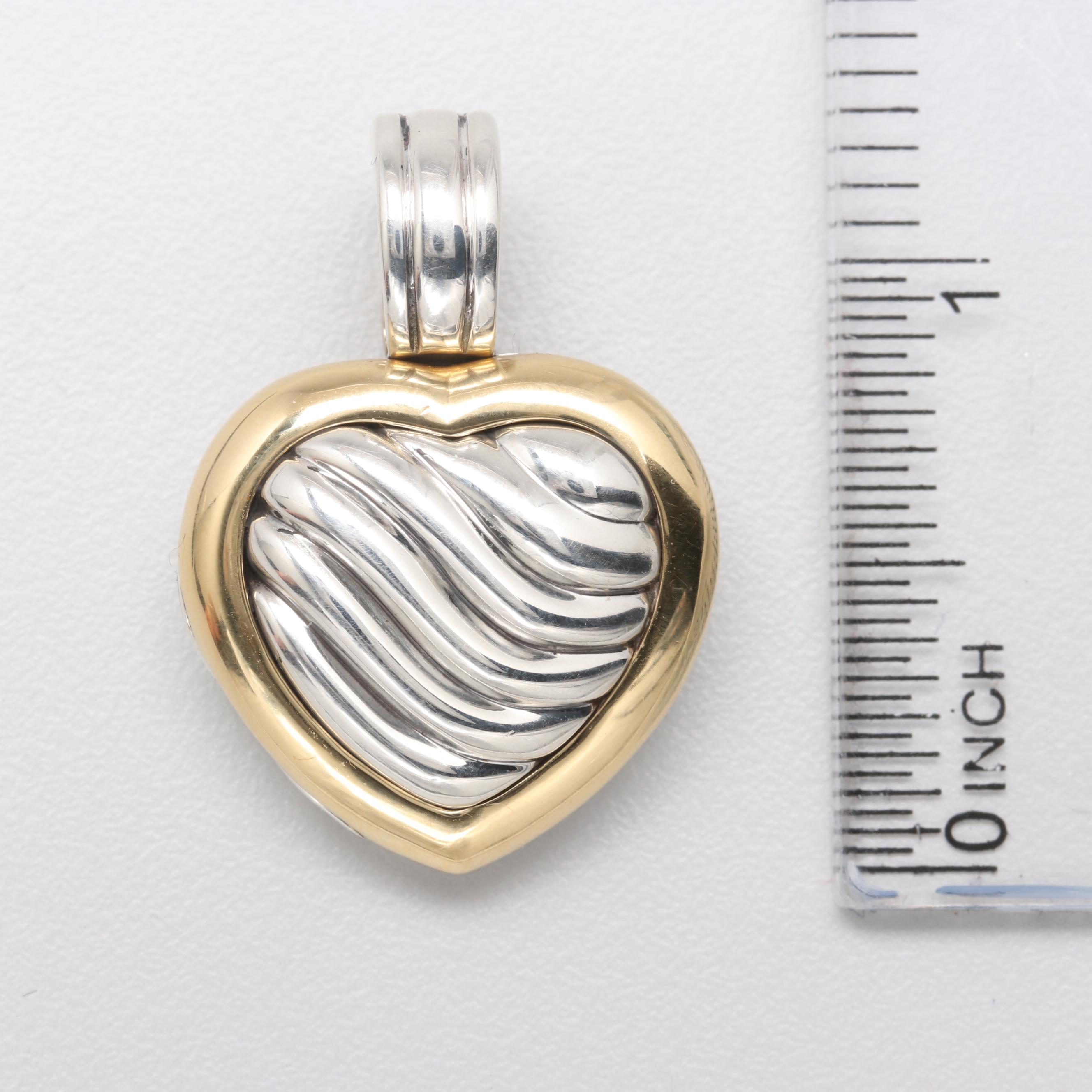 David Yurman Sterling Sculpted Cable Heart Locket with 18K Yellow Gold Accents