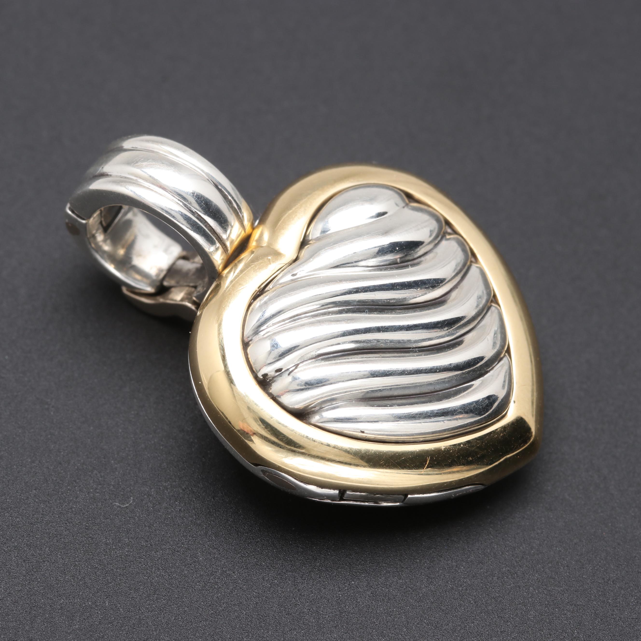David Yurman Sterling Sculpted Cable Heart Locket with 18K Yellow Gold Accents